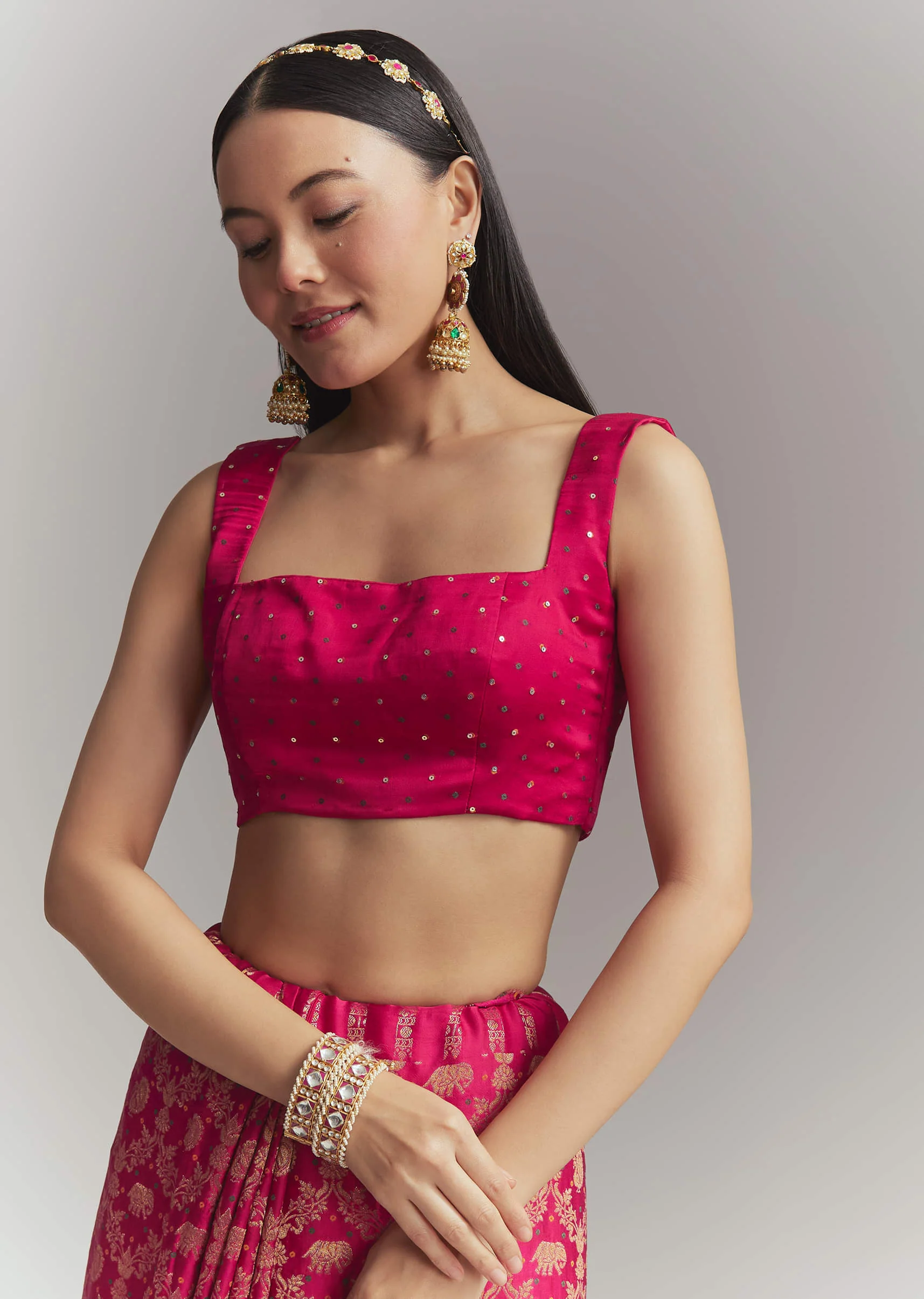 Pink Silk Embroidered Saree With Heavy Hand Embroidery - Image 7