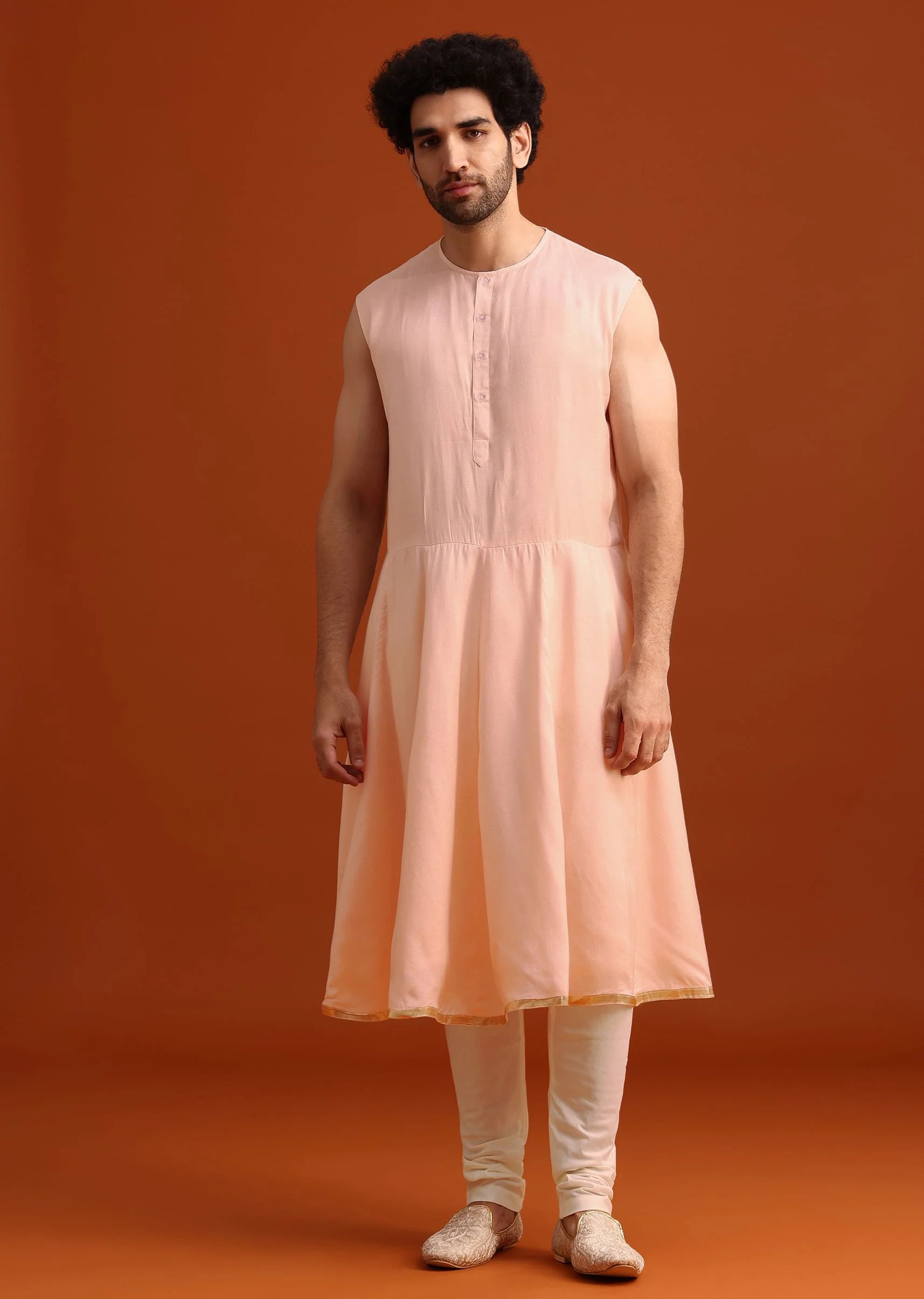 Pink Silk Embroidered Sherwani Set With Dupatta - Image 6