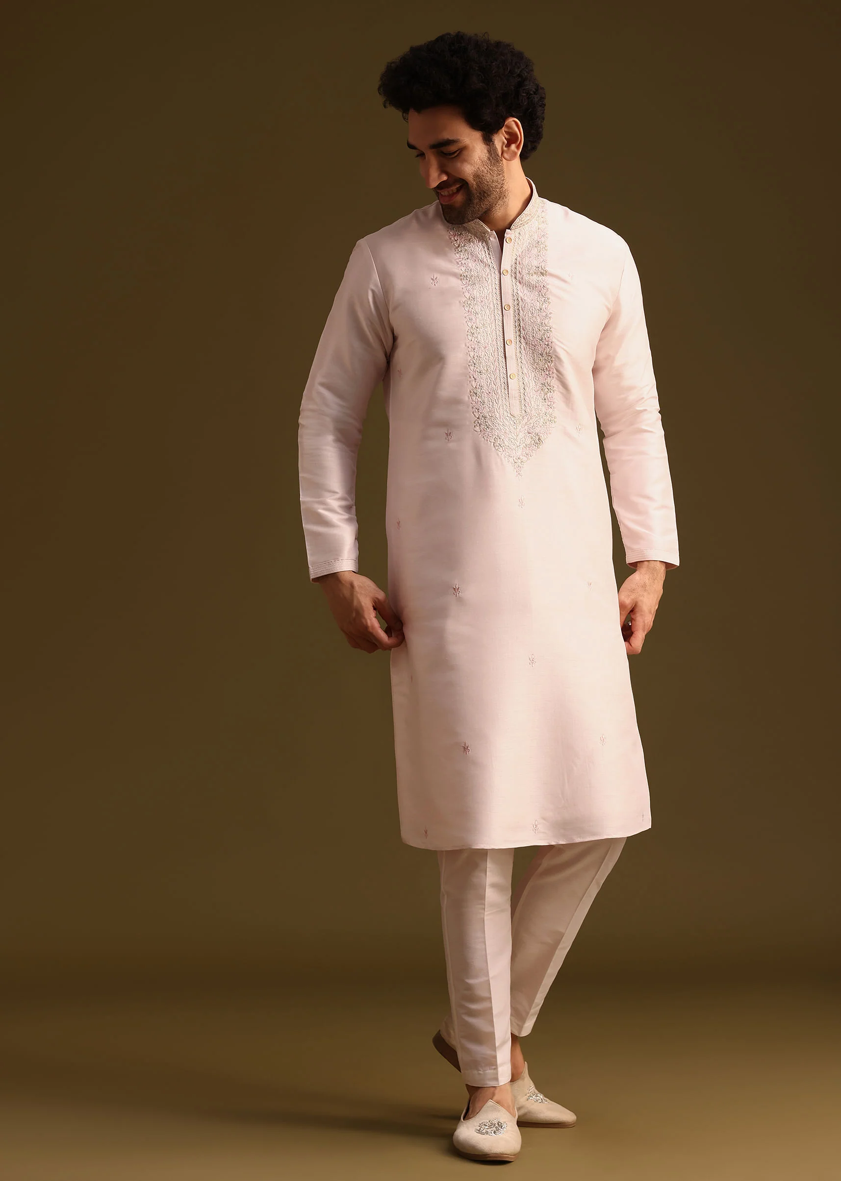 Pink Silk Full Sleeves Kurta And Pant - Image 2
