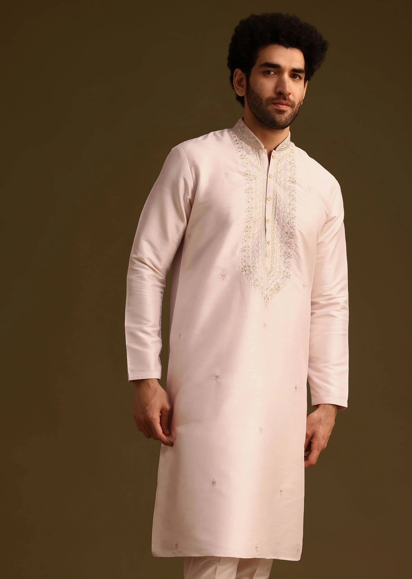 Pink Silk Full Sleeves Kurta And Pant - Image 3