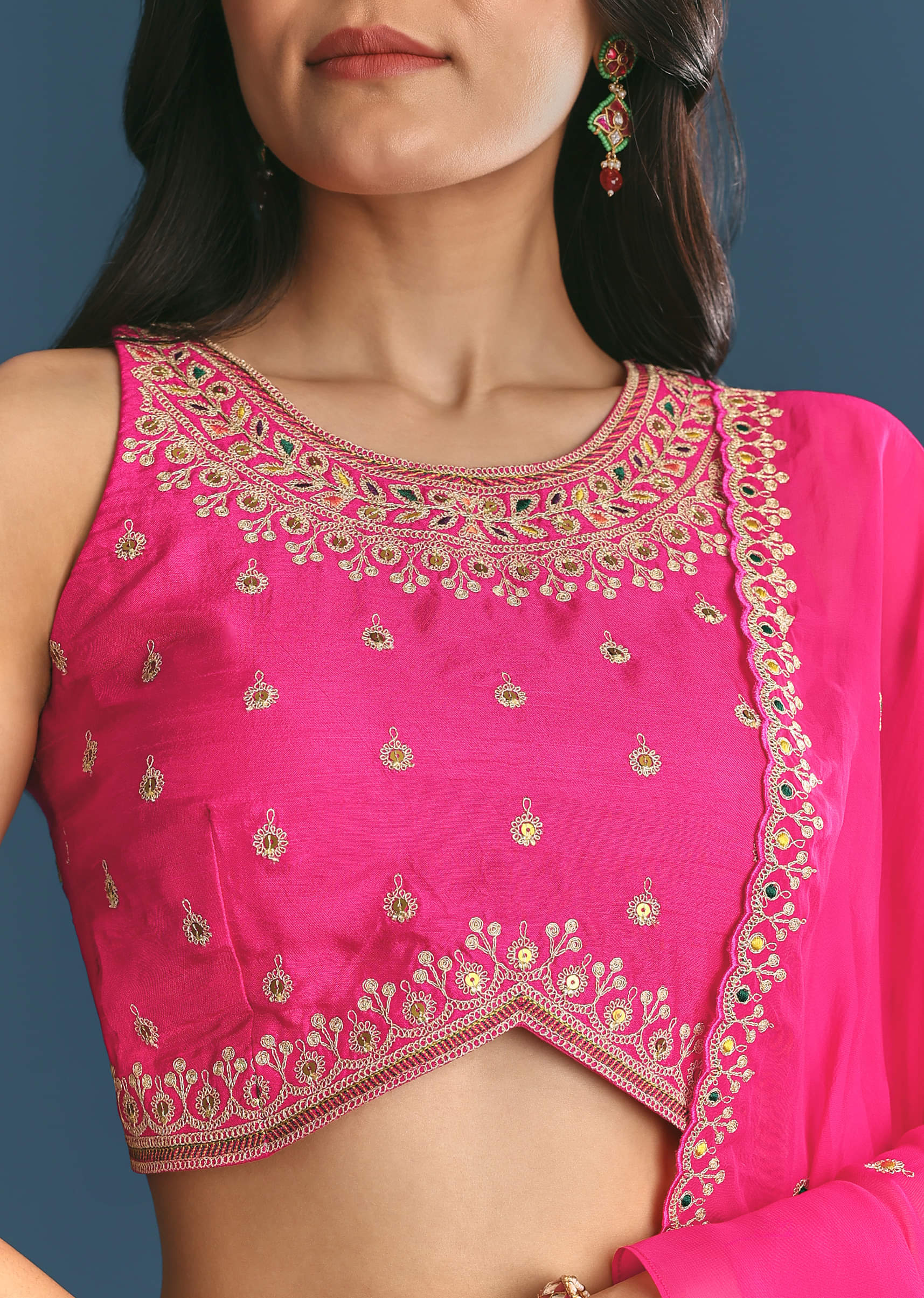 Pink Silk Lehenga Dupatta Set With Zari And Sequins Work - Image 2