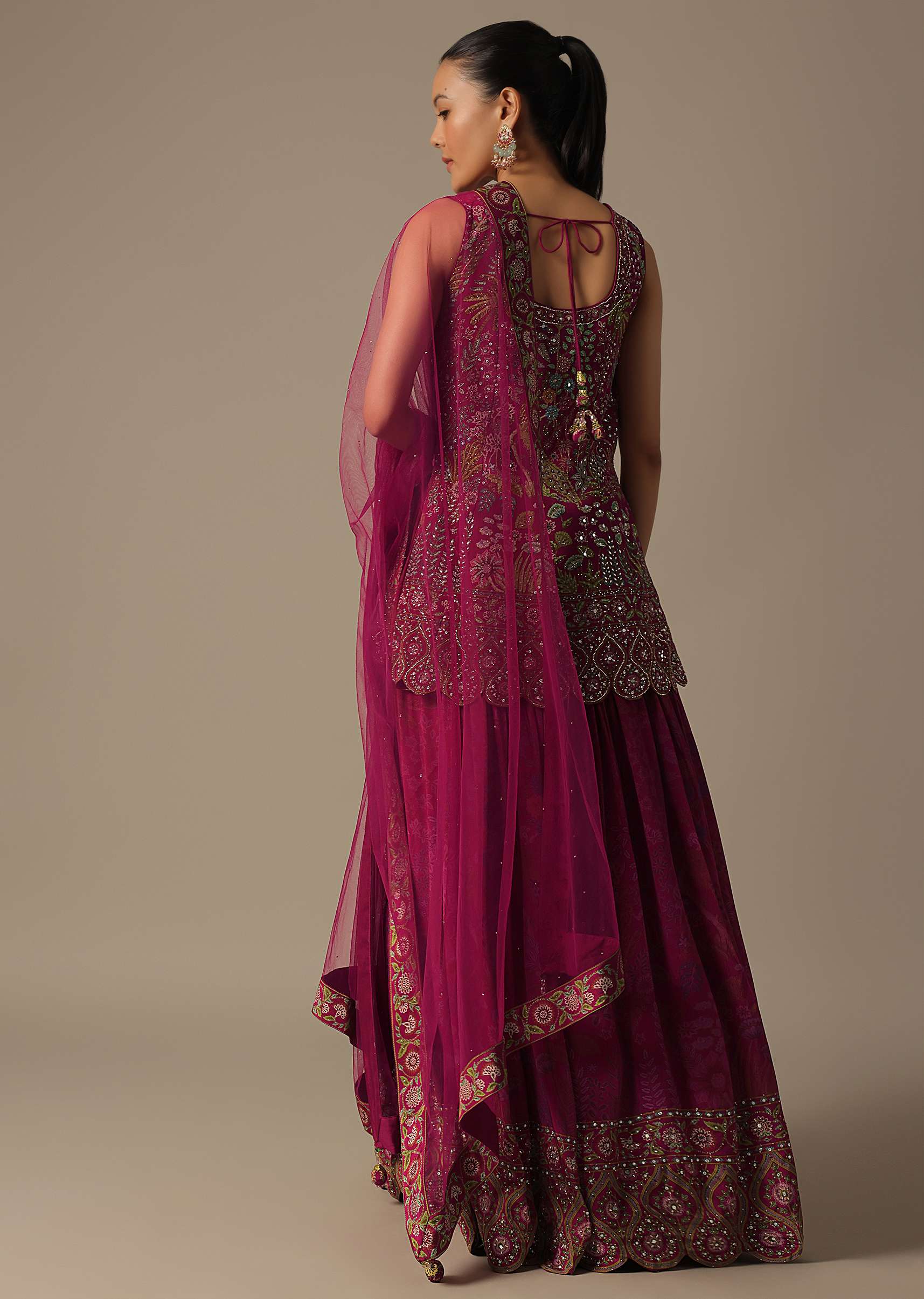 Pink Silk Palazzo Set With Mirror Work - Image 3