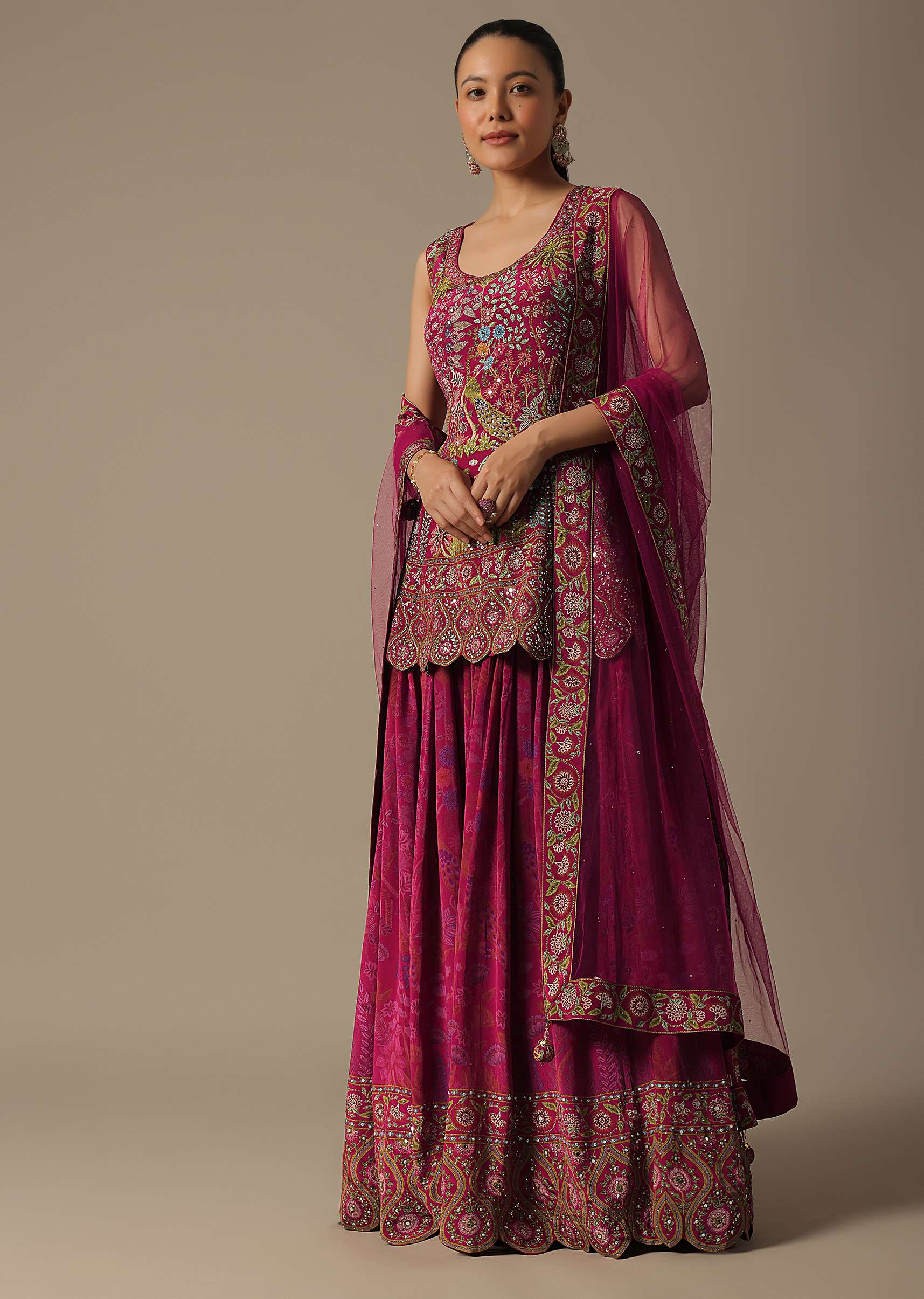 Pink Silk Palazzo Set With Mirror Work - Image 7