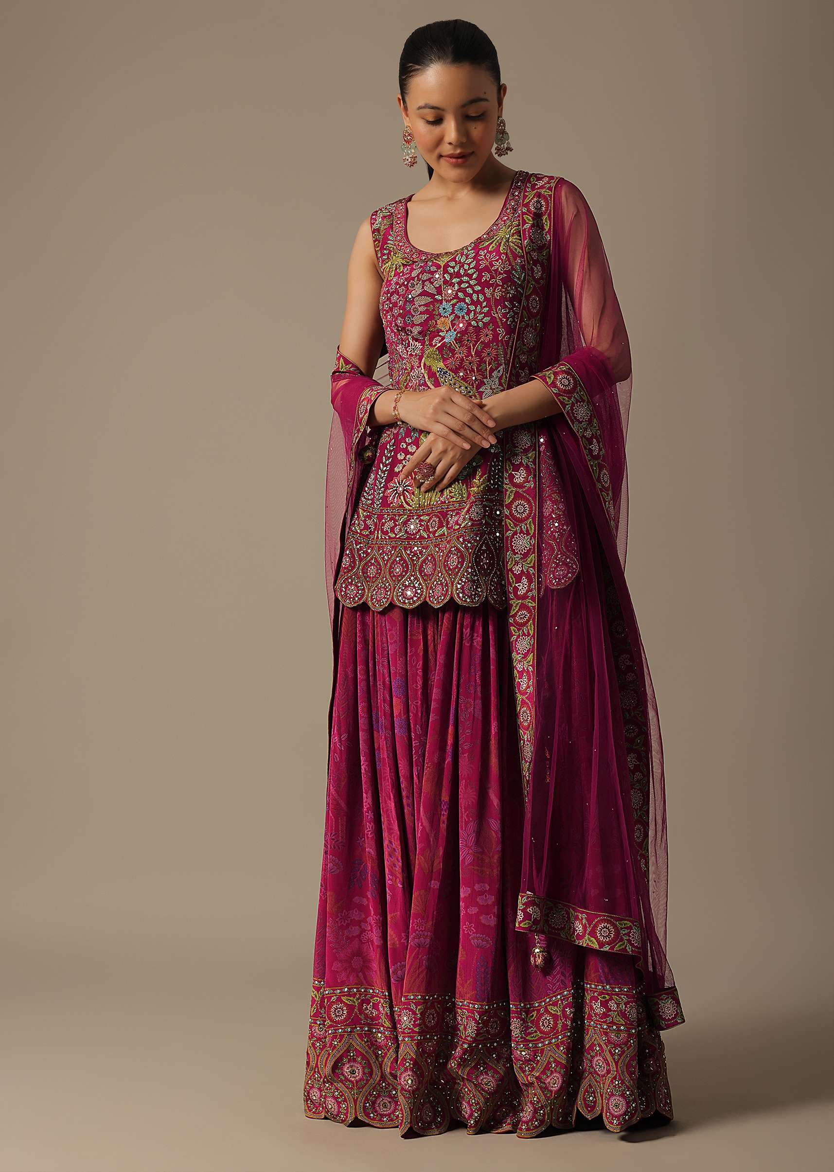 Pink Silk Palazzo Set With Mirror Work - Image 8