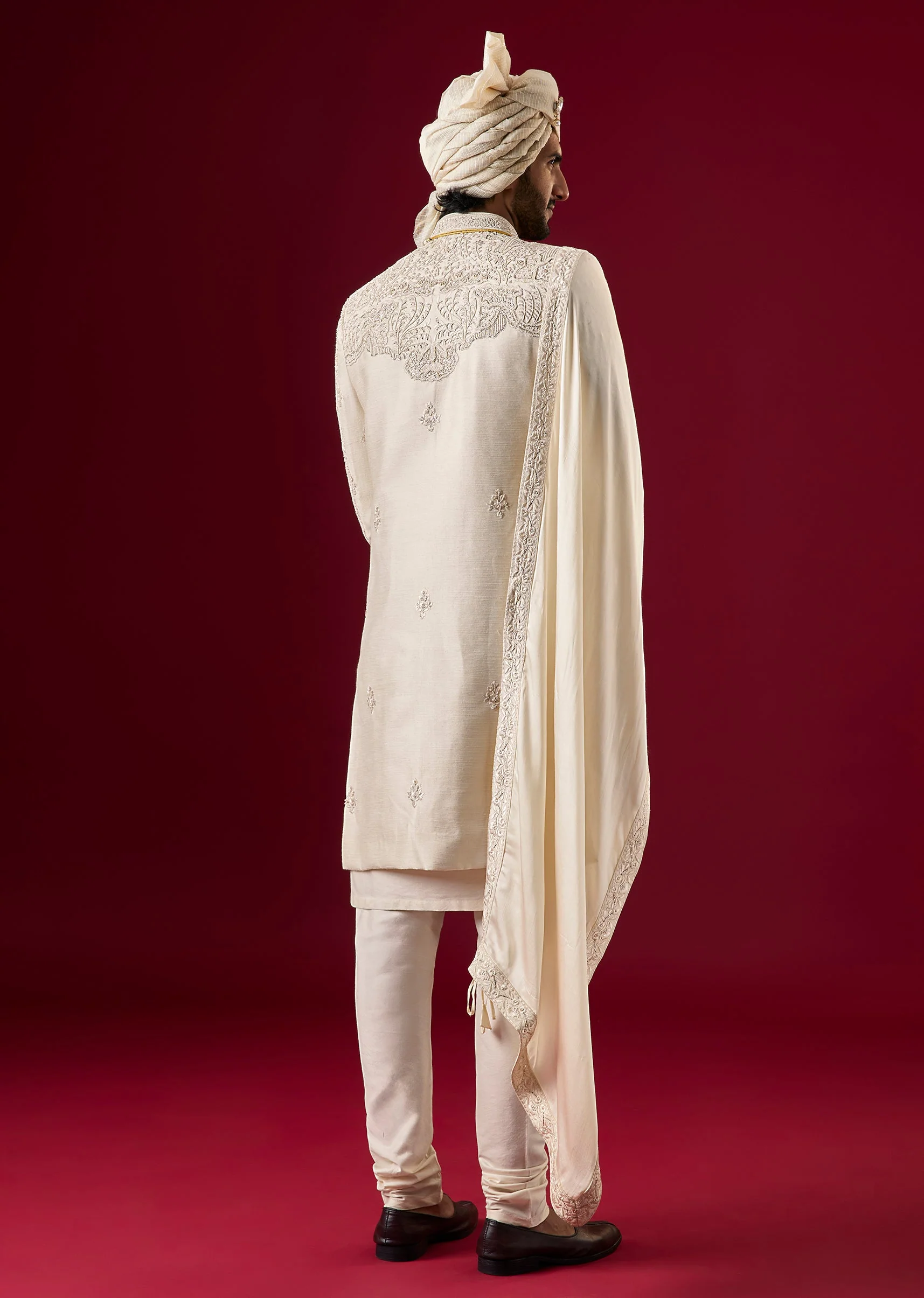 Pink Silk Sherwani Set With Zardosi Bead Work - Image 6