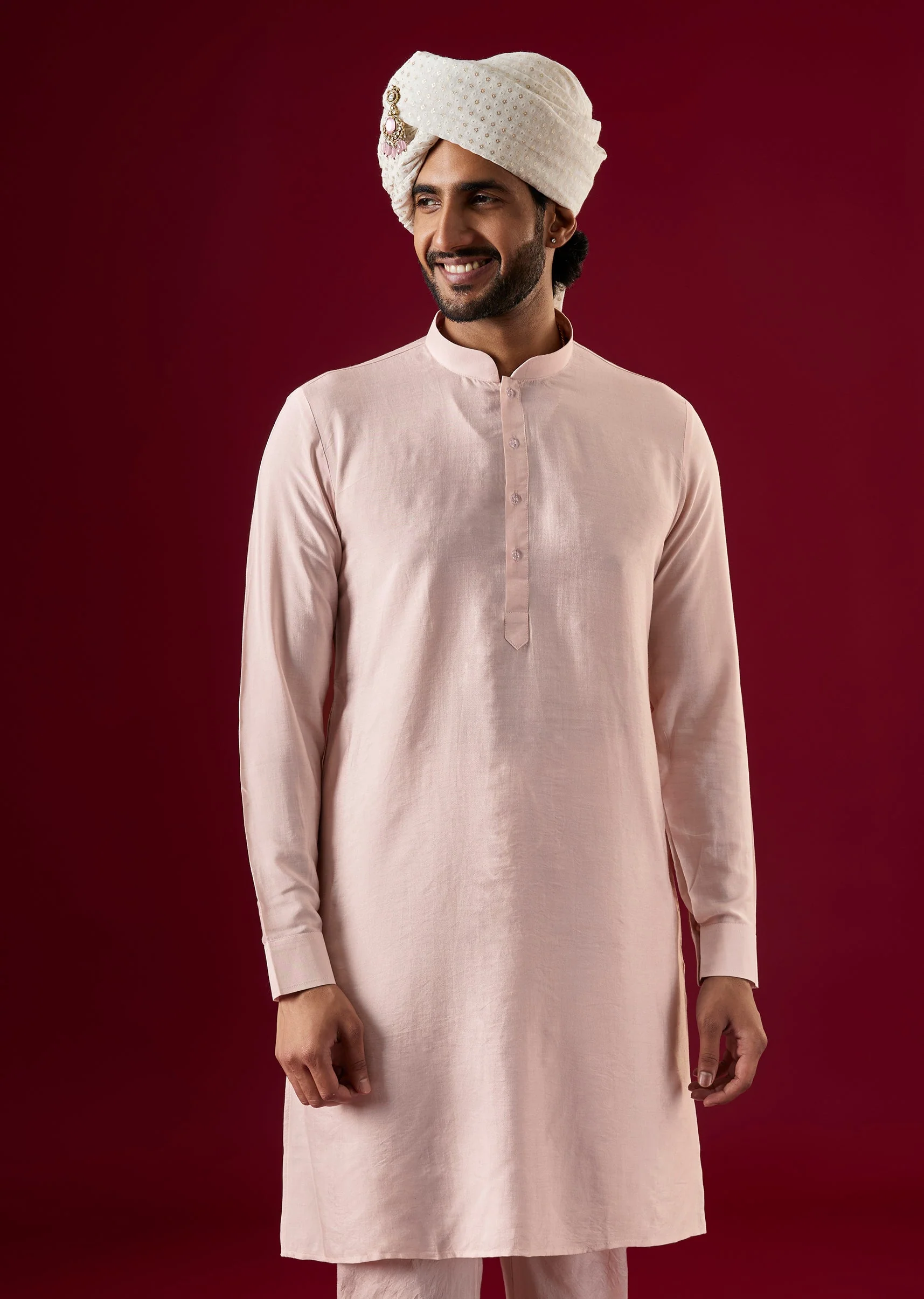 Pink Silk Sherwani Set With Zardosi Work - Image 7