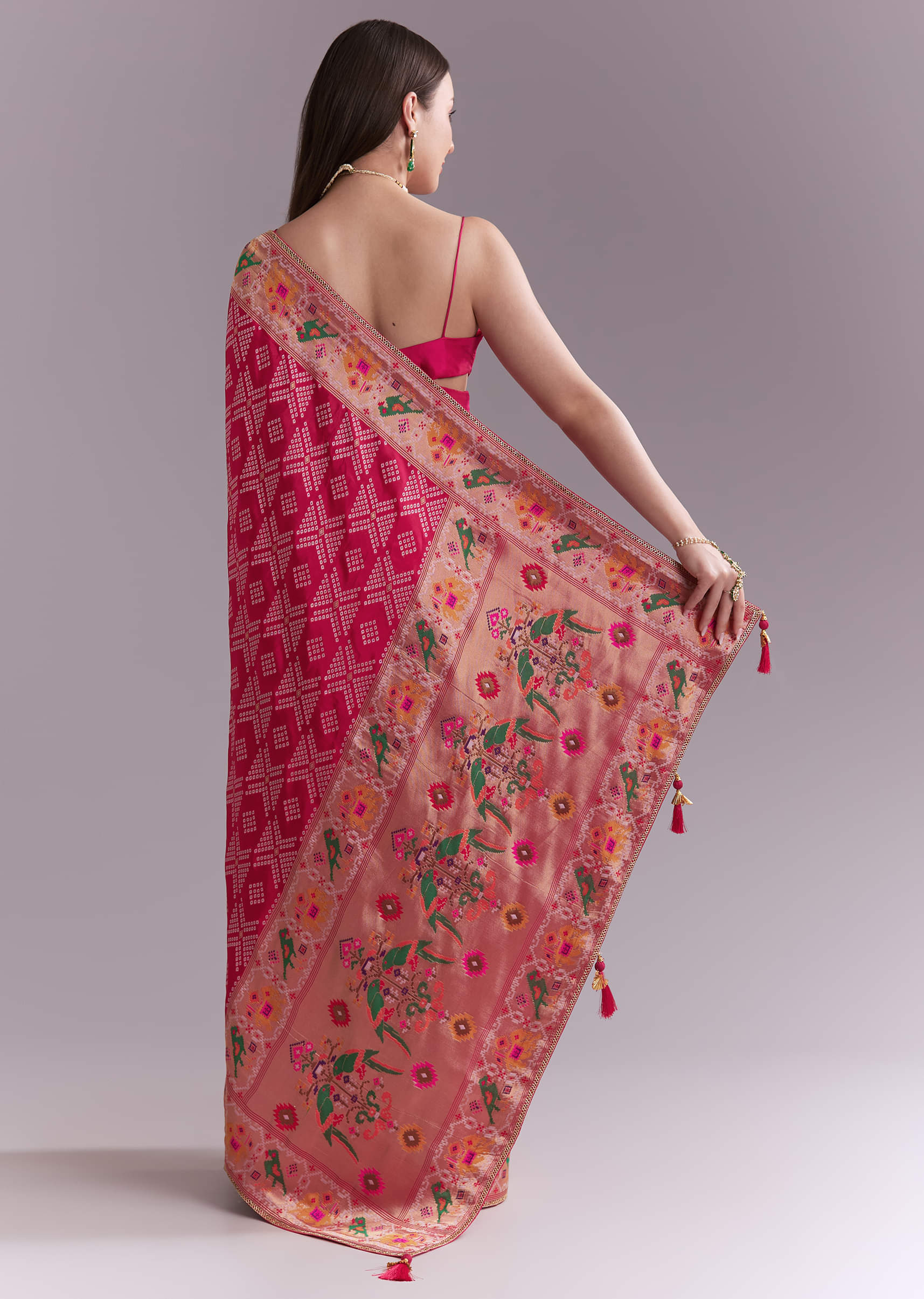 Pink Silk Woven Saree With Multicolour Geometric Motifs - Image 5