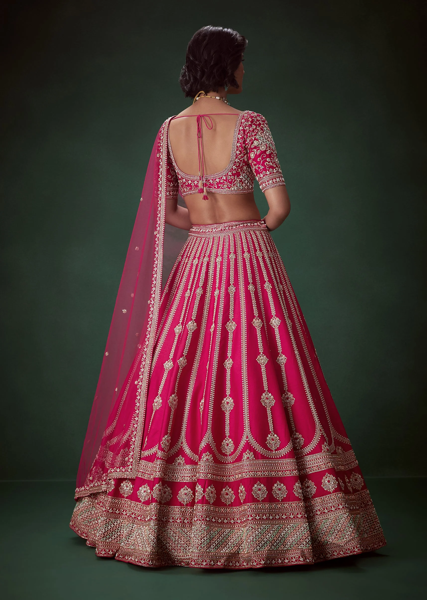 Pink Stone Embroidered Bridal Lehenga Set - Image 2