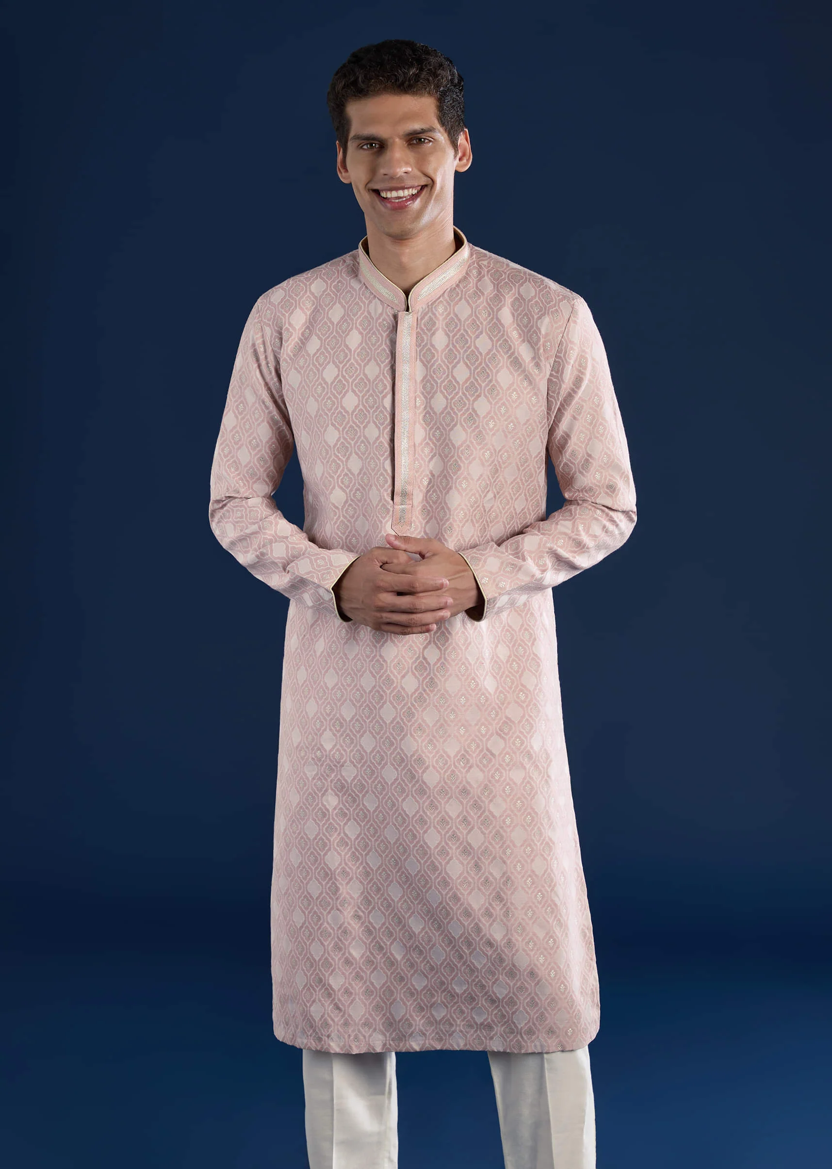 Pink Straight Kurta Set in Jacquard - Image 4