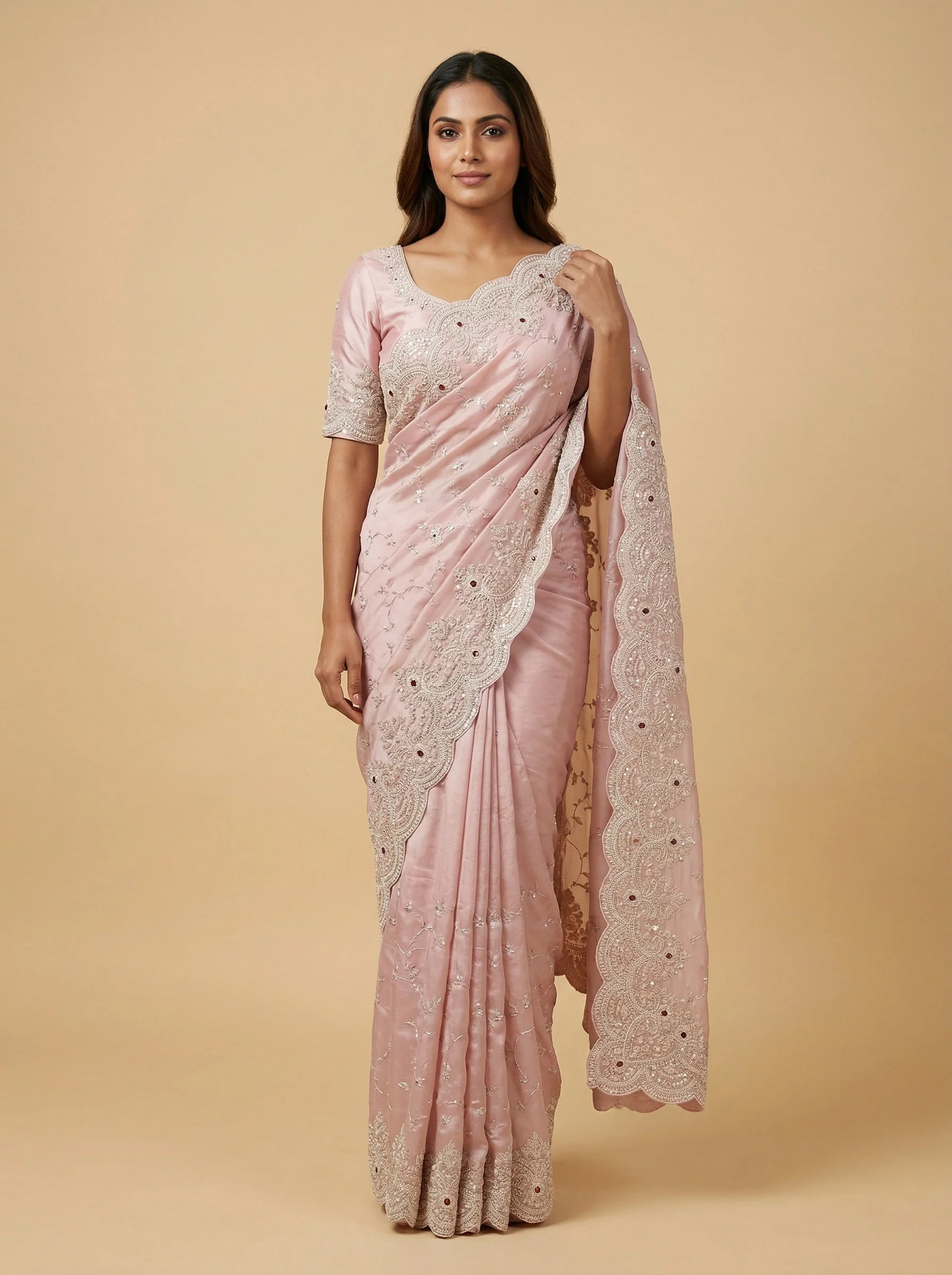 Pink Sweet Embroidered Saree