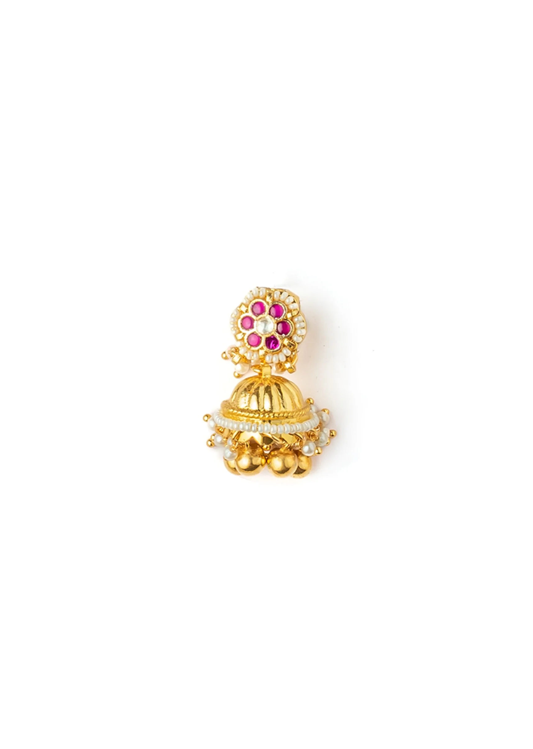Pink Synthetic Gold Plated Stone Necklace Set With Earrings - Image 5