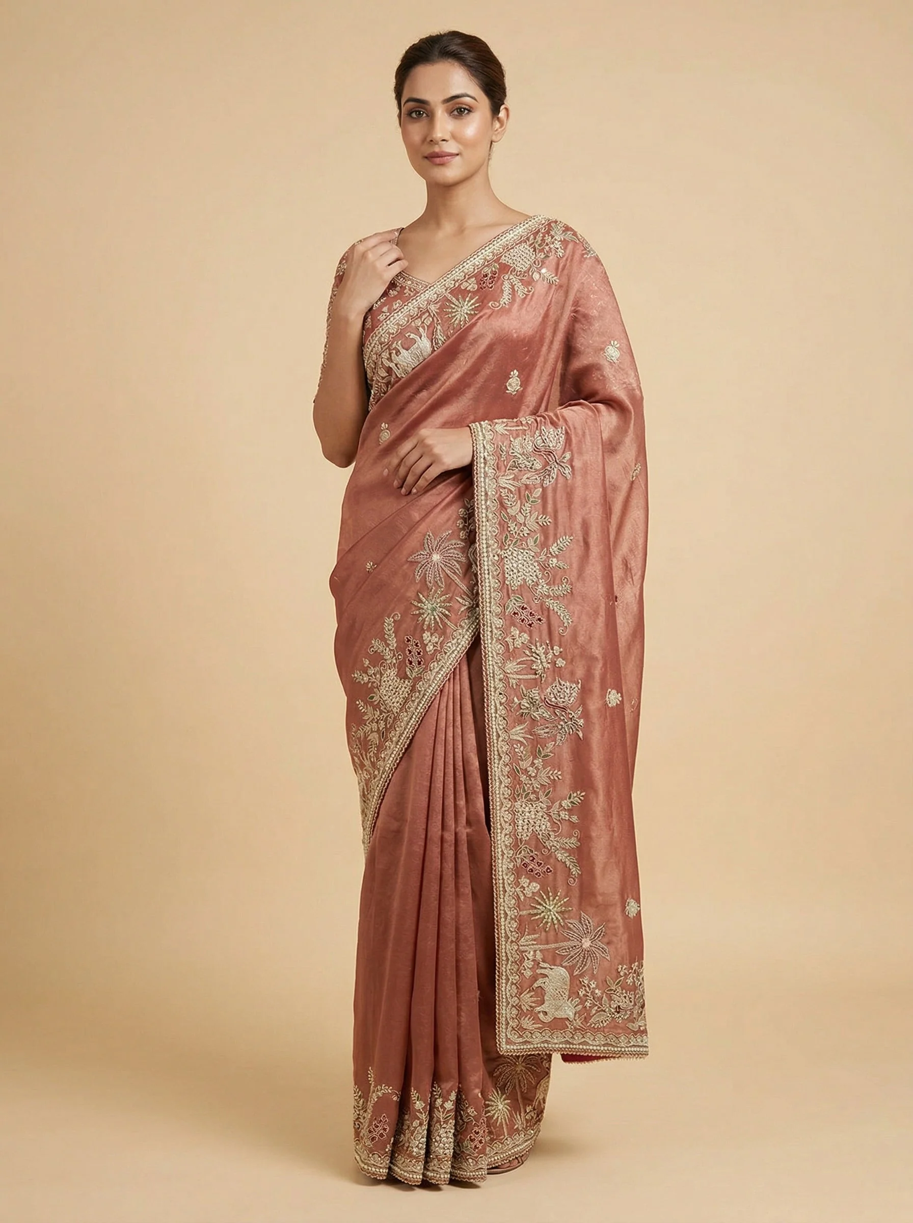 Pink Tailored Embroidered Saree