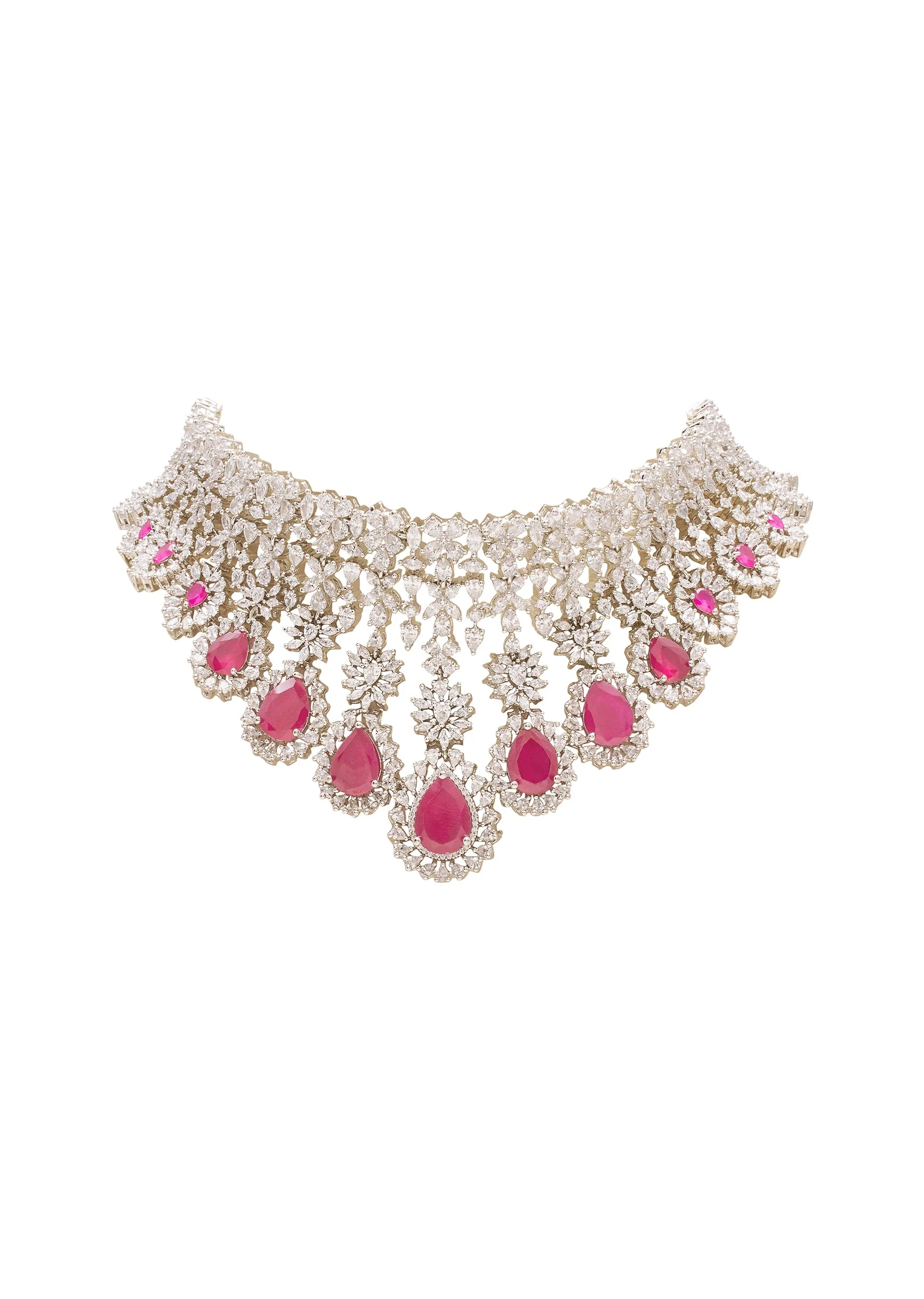 Pink Teardrop CZ Necklace Set - Image 2