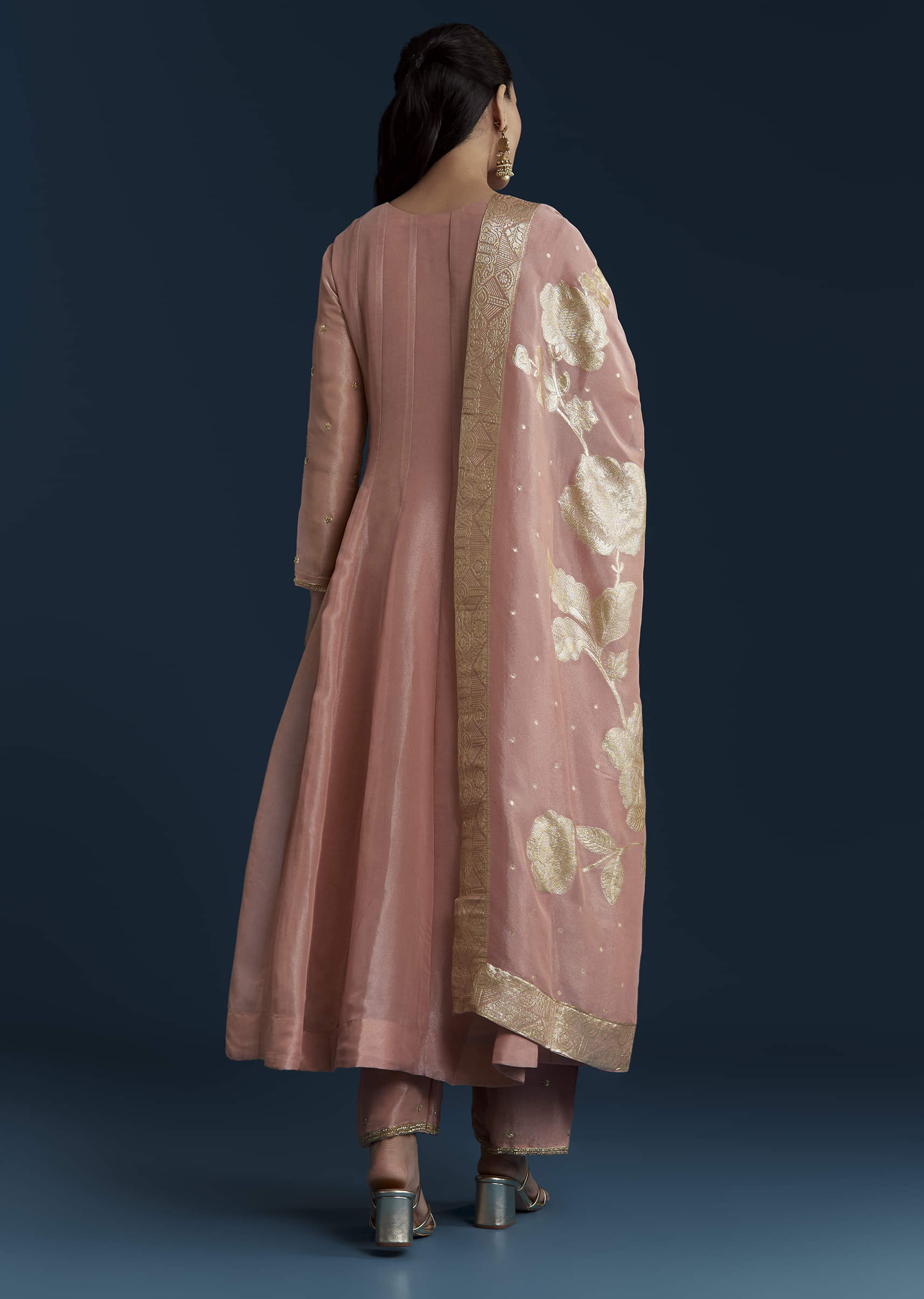 Pink Tissue Anarkali Set with Zardozi Work - Image 5