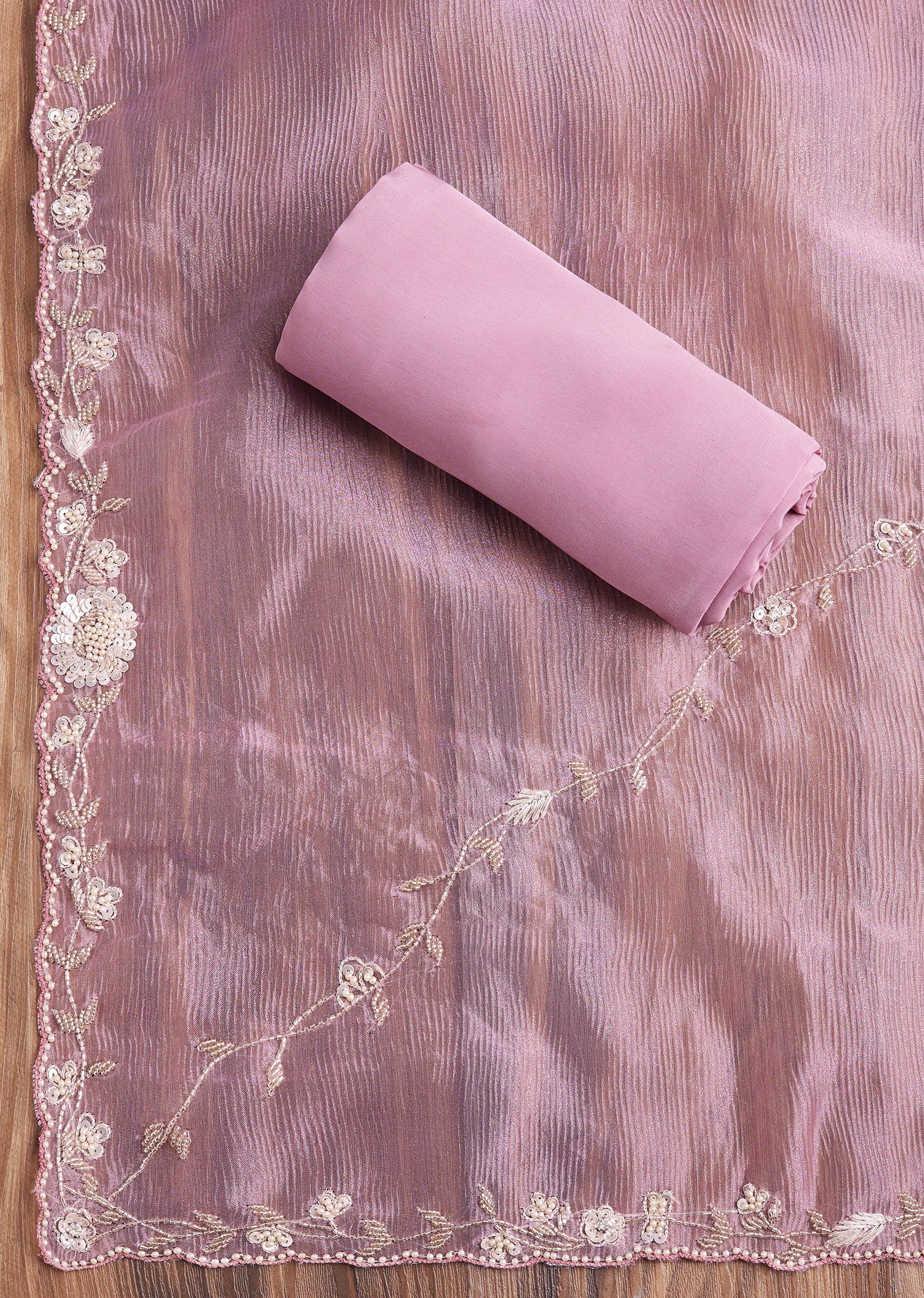 Pink Tissue Dress Material Suit - Image 4