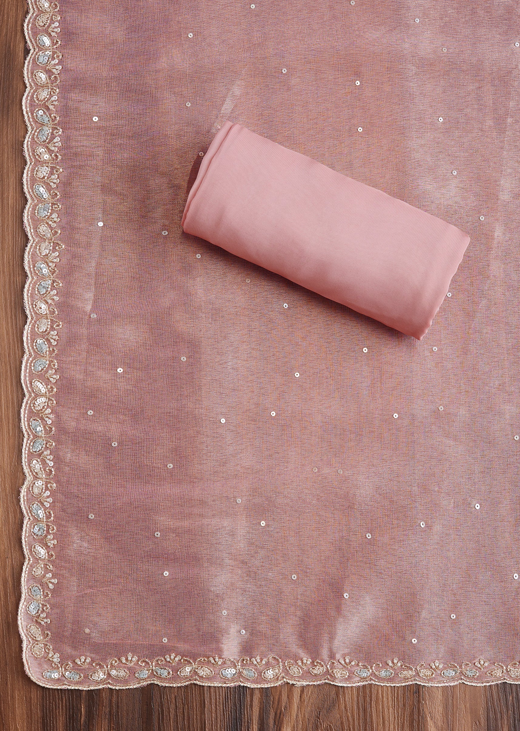 Pink Tissue Embroidered Dress Material Suit - Image 4