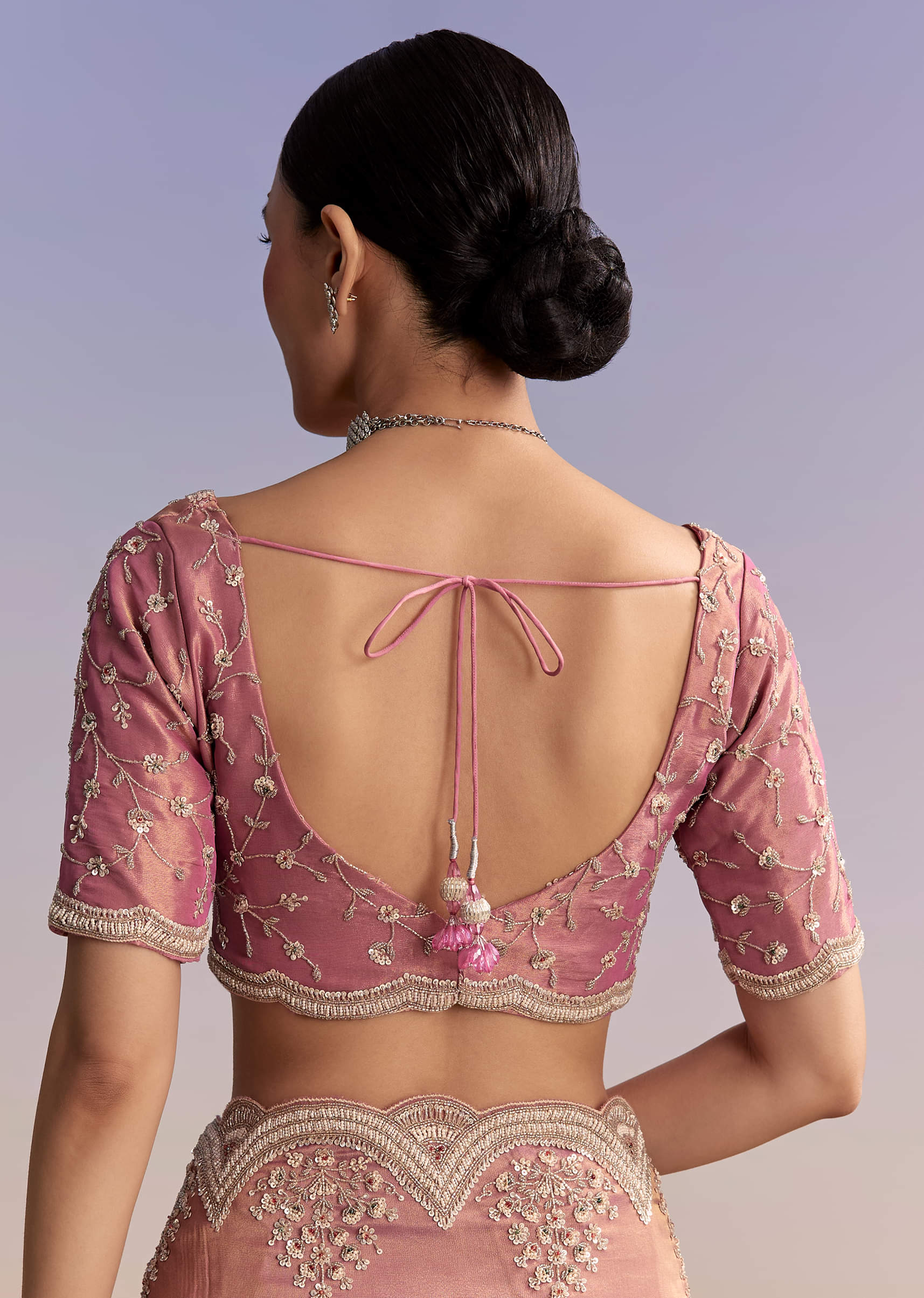 Pink Tissue Embroidered Saree With Sequin And Stone Work - Image 8