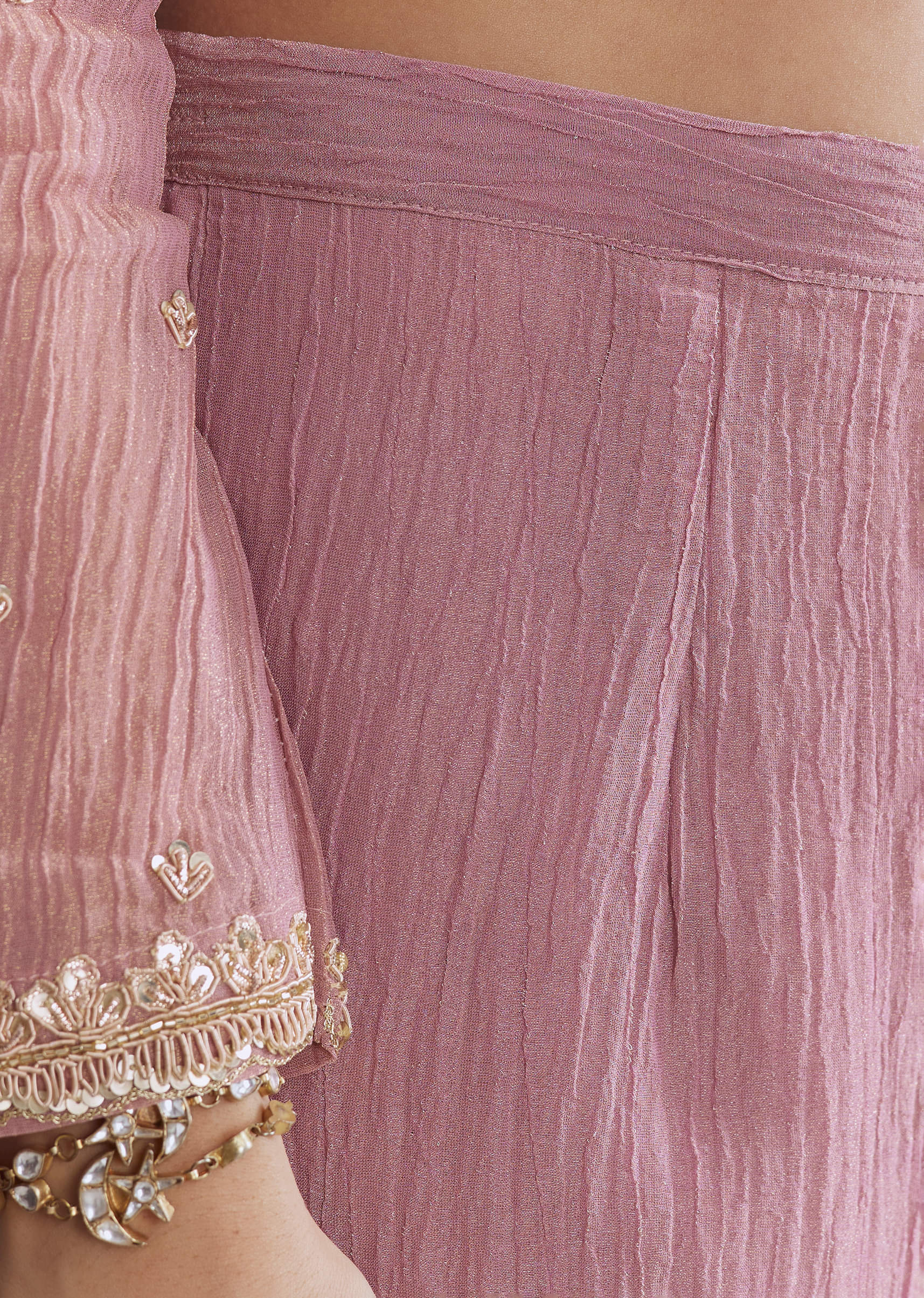 Pink Tissue Palazzo Suit With Embroidery And Contrast Dupatta - Image 6