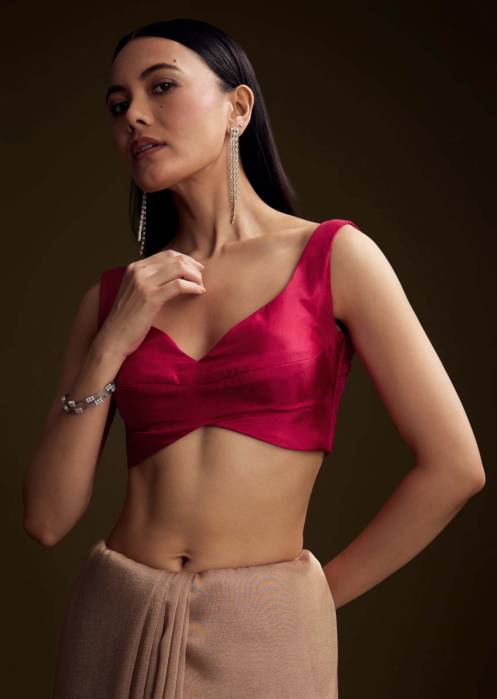 Pink Tissue Saree With Cutdana And Mirror Embroidery - Image 7