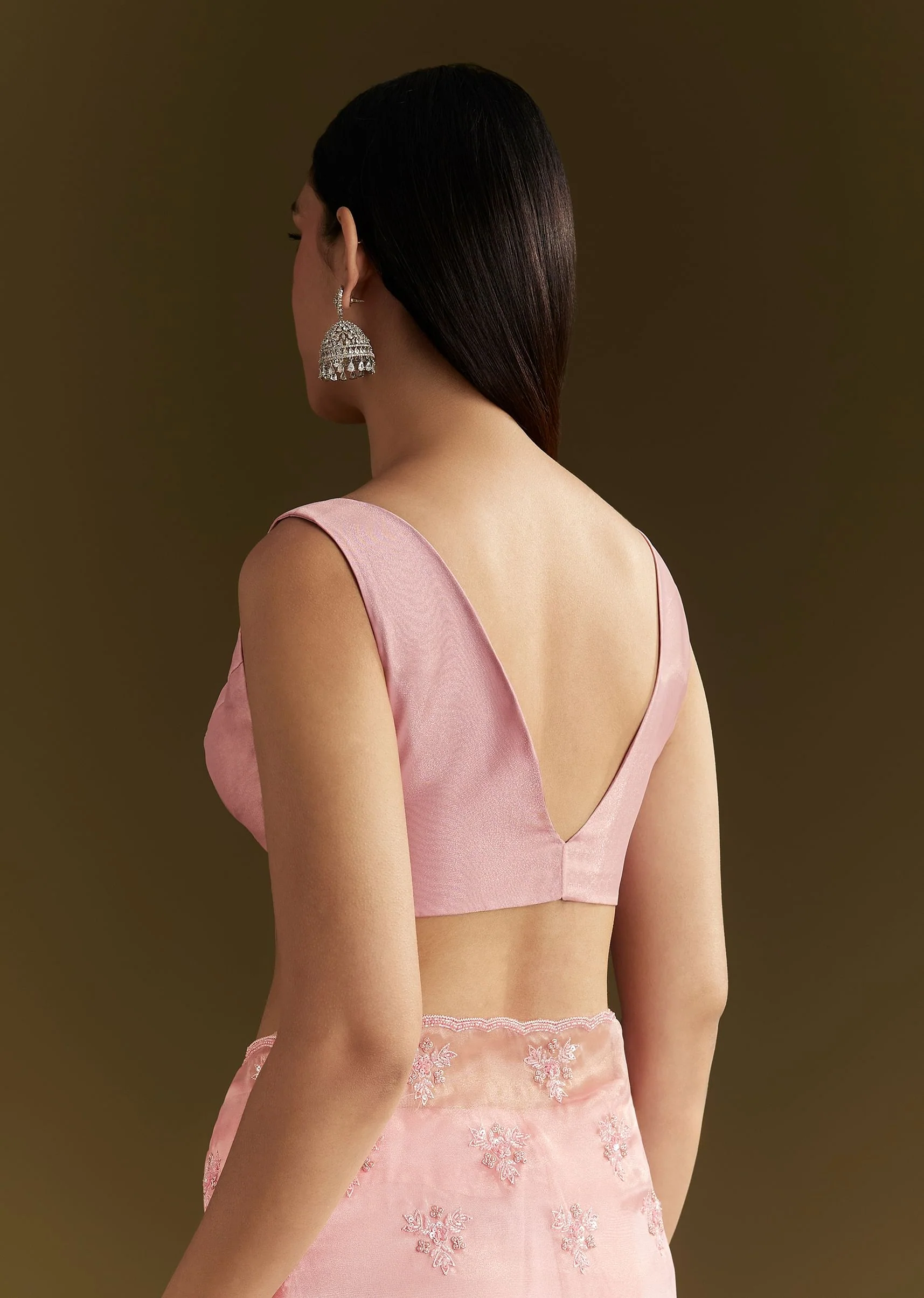 Pink Tissue Saree With Heavy Cutdana And Beads Embroidery - Image 8