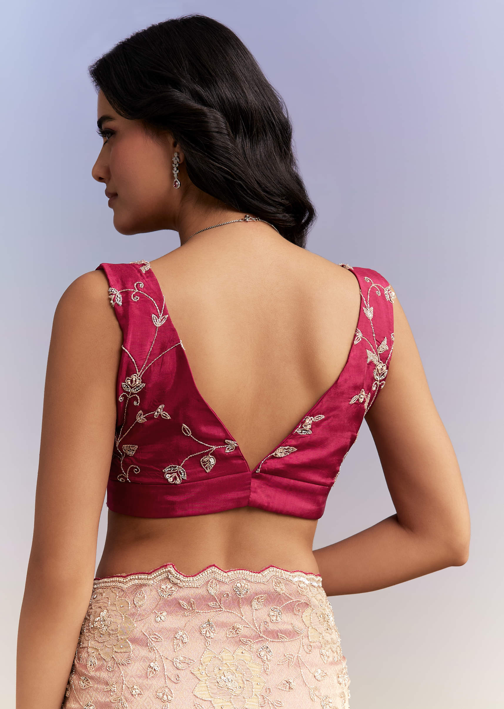 Pink Tissue Saree With Heavy Hand Embroidery - Image 8