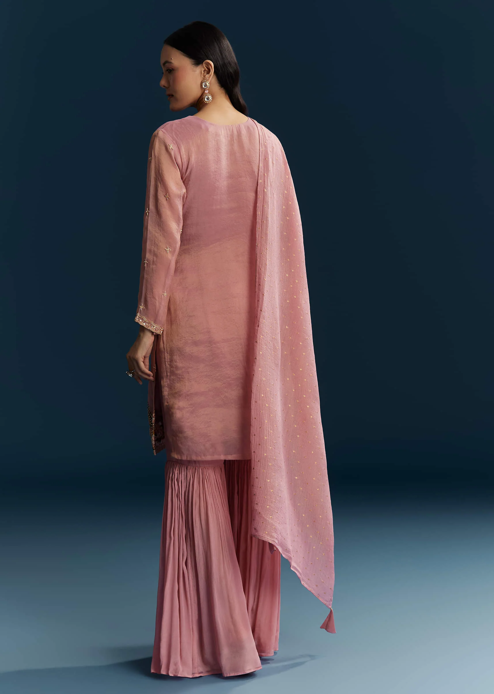 Pink Tissue Sharara Suit With Zardosi And Thread Work - Image 5