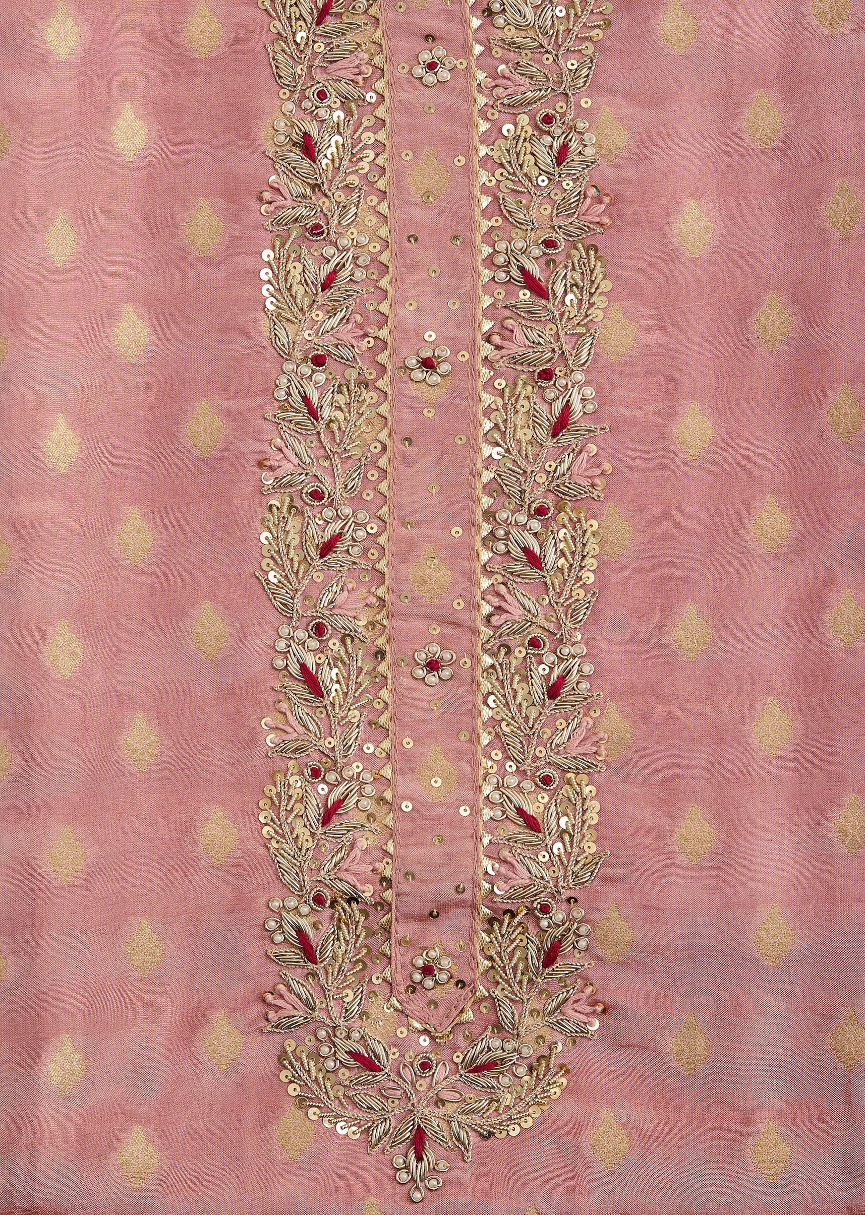 Pink Tissue Unstitched Suit with Contrast Dupatta - Image 4