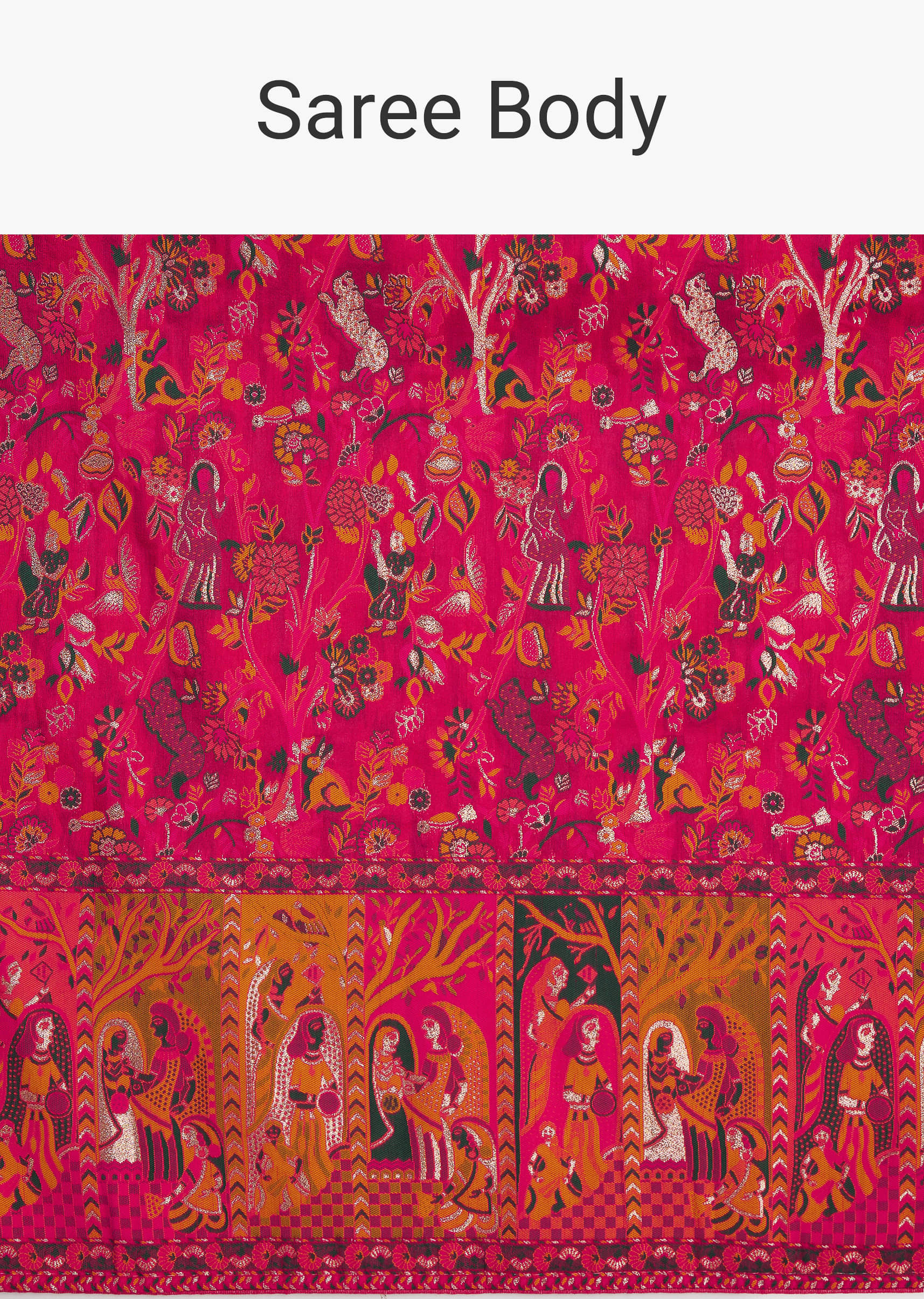 Pink Traditional Element Printed Woven Saree - Image 10