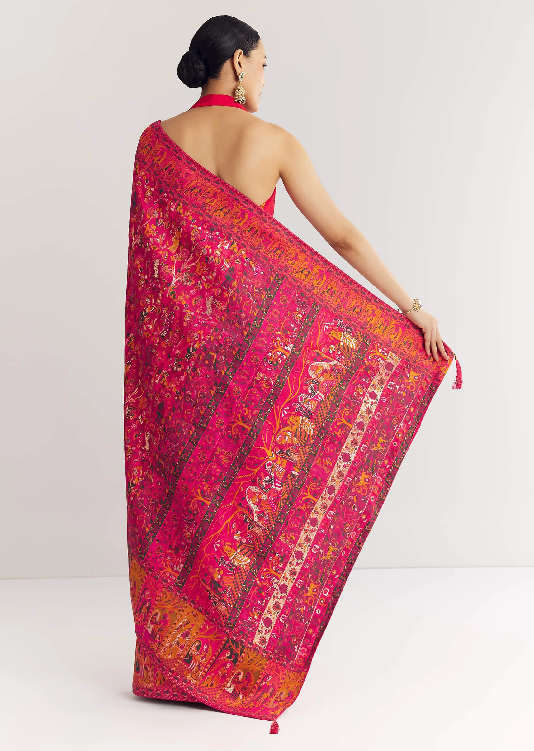 Pink Traditional Element Printed Woven Saree - Image 4