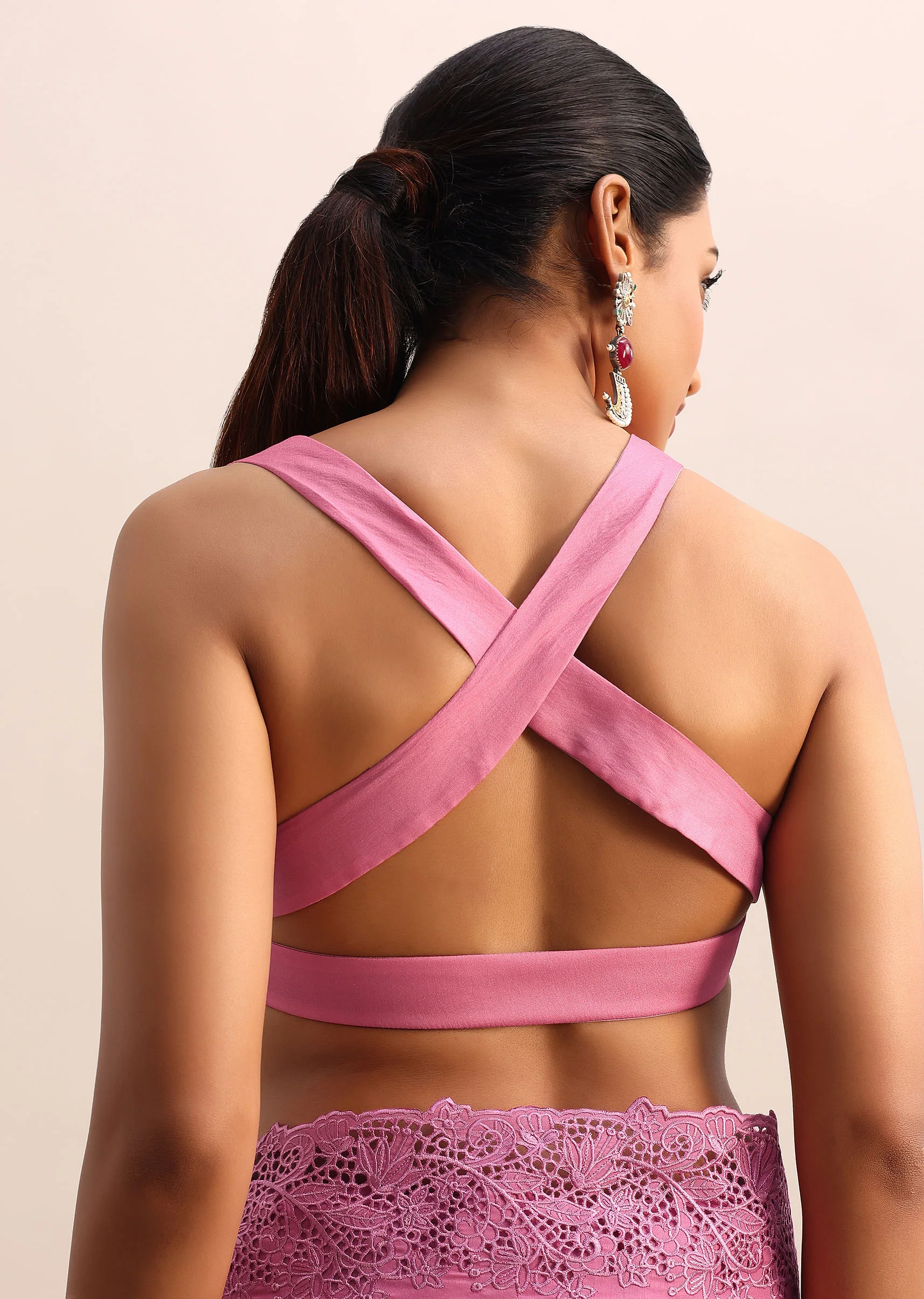 Pink Tussar Silk Saree With Thread And Cutwork On Border Pallu With Unstitched Blouse - Image 8