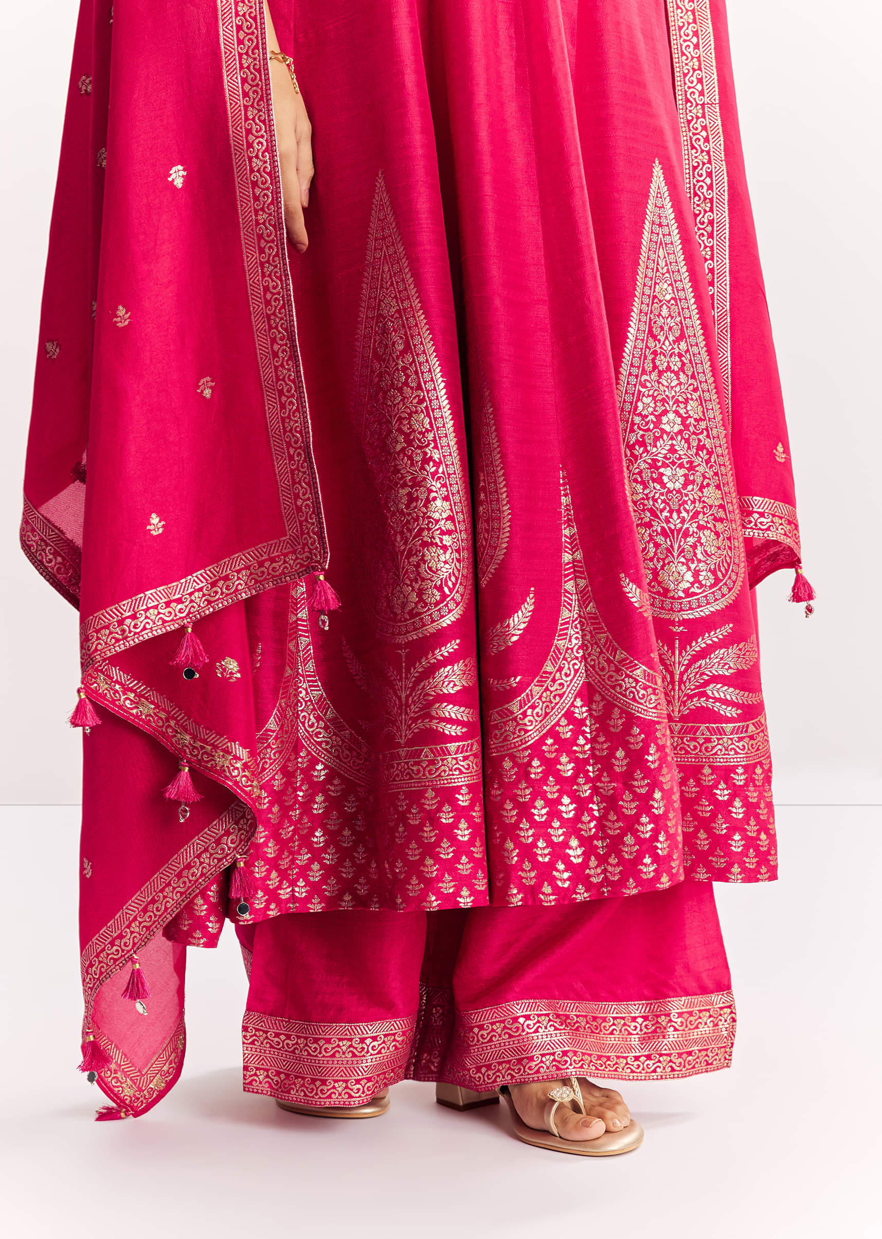 Pink Weave Silk Anarkali Suit With Dupatta - Image 6