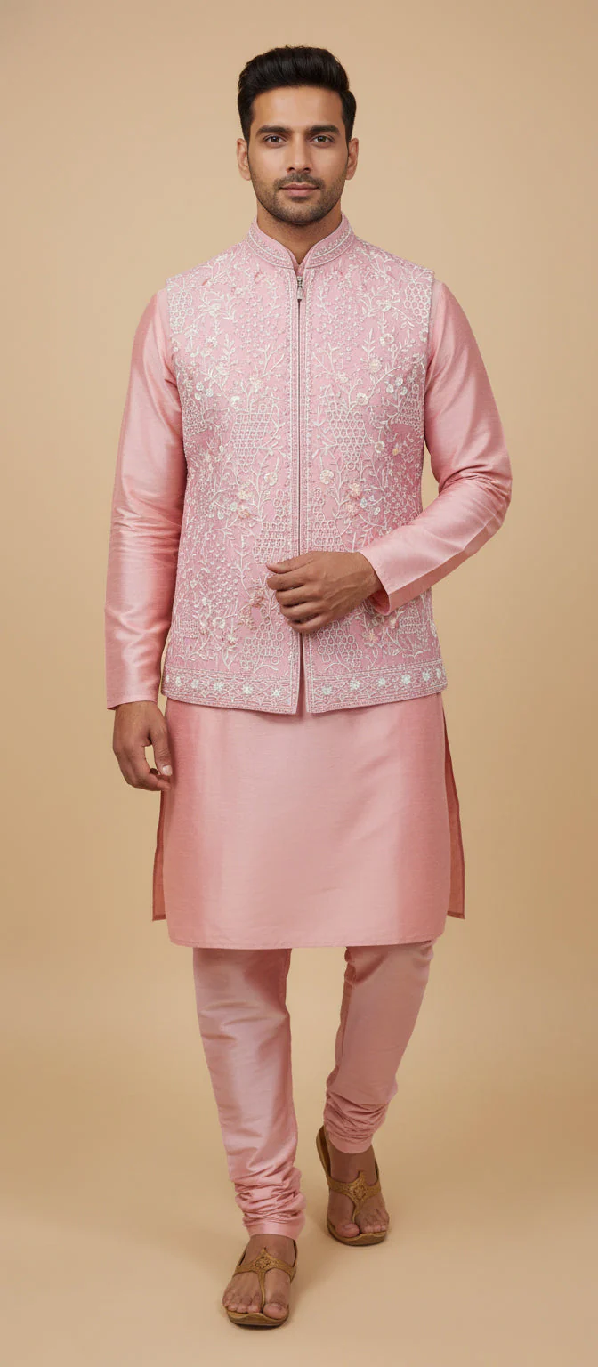 Pink Wedding Kurta Set - Image 2