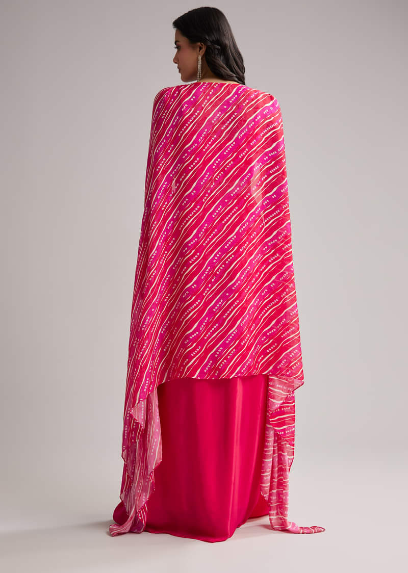 Pink Zardosi Cape Set With Crop Top And Skirt - Image 6