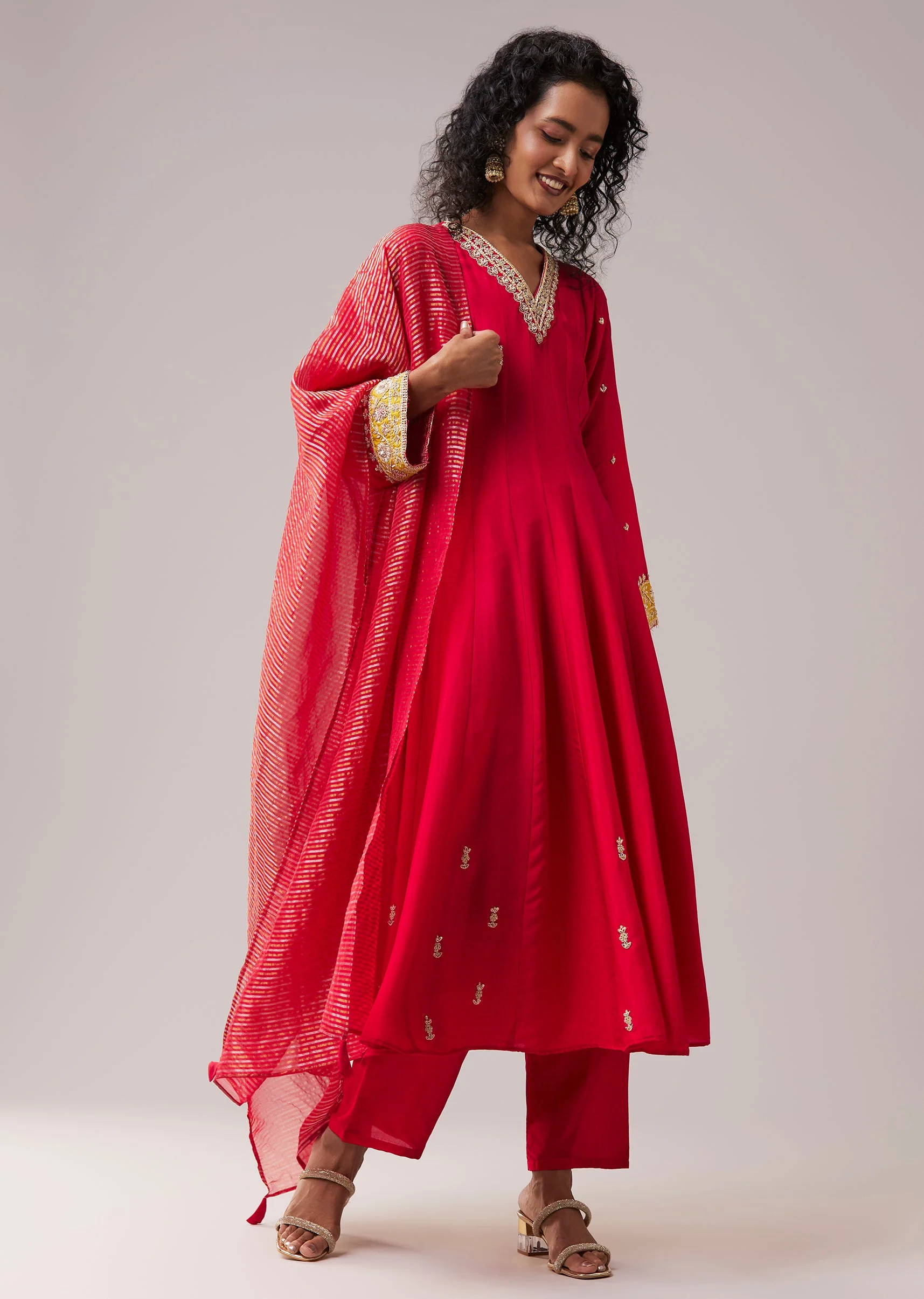 Pink Zardozi Embellished Silk Anarkali Set - Image 3