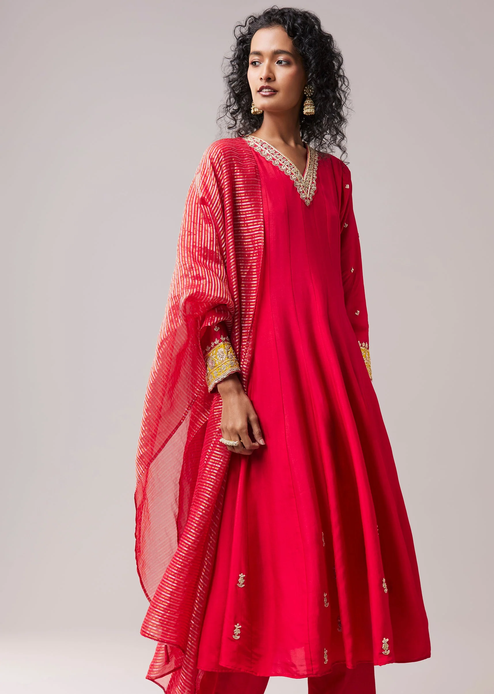 Pink Zardozi Embellished Silk Anarkali Set - Image 4