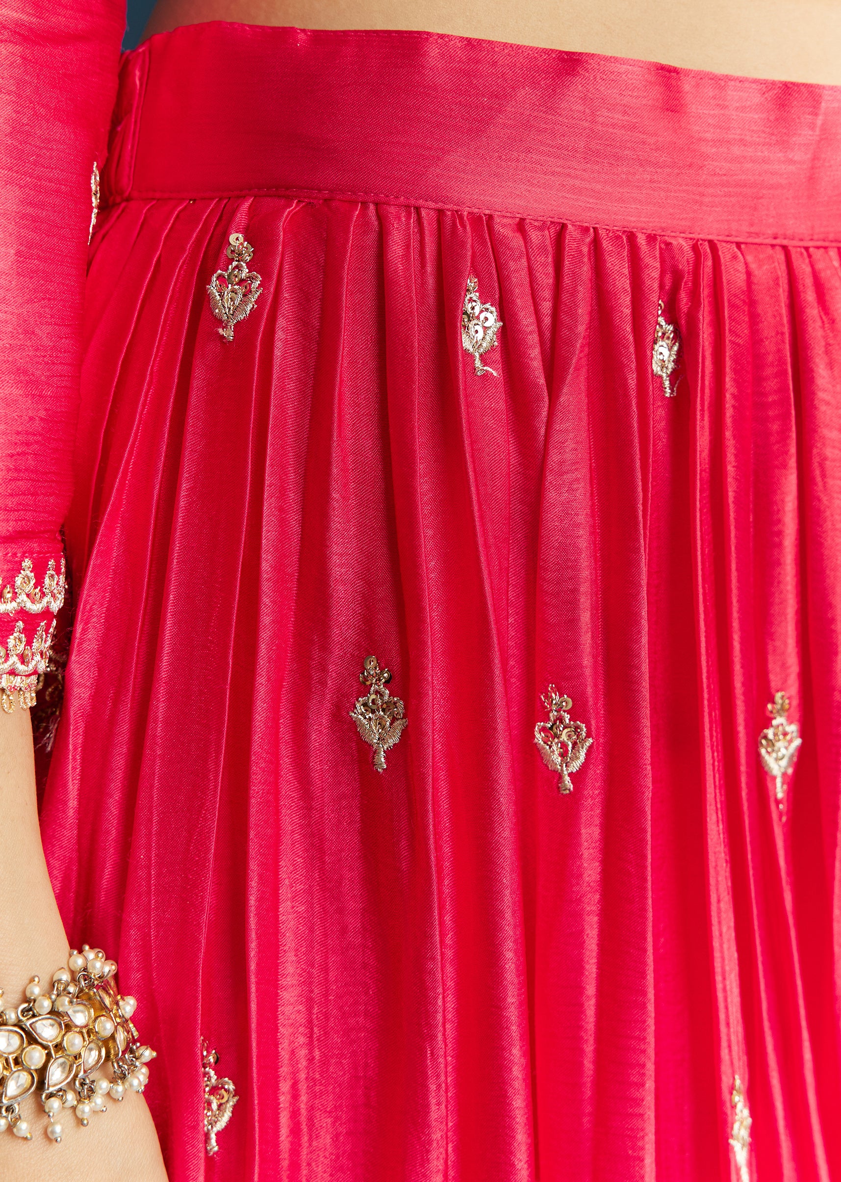 Pink Zari Palazzo Suit Set With Dupatta - Image 6