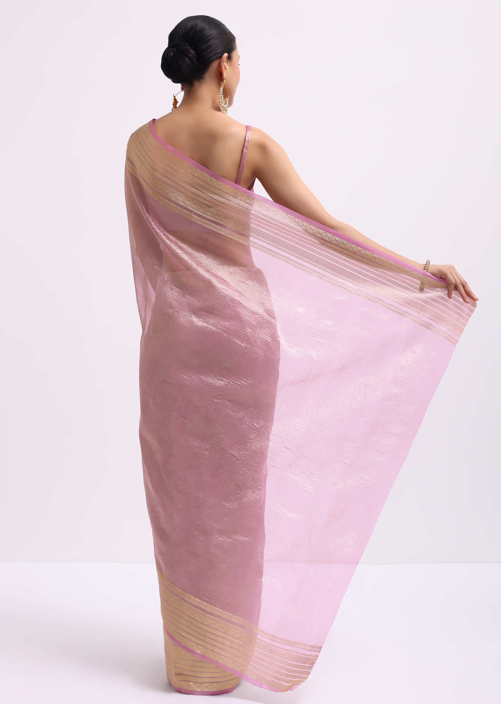 Pink Zari Woven Chanderi Saree With Unstitched Blouse - Image 6