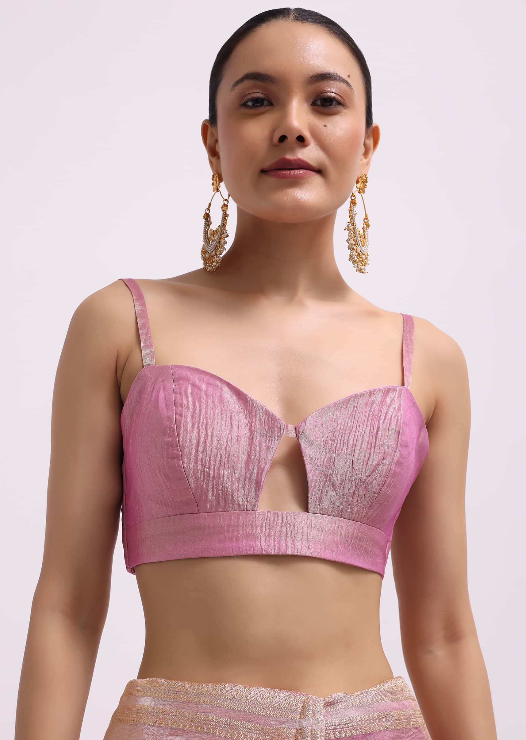 Pink Zari Woven Chanderi Saree With Unstitched Blouse - Image 7