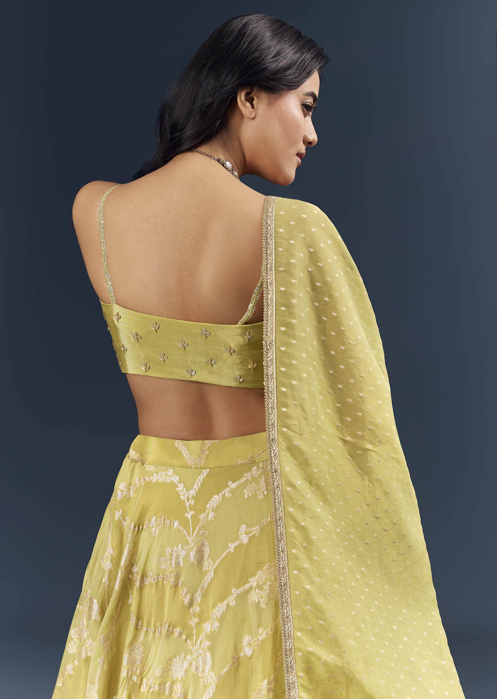 Pista Green Banarasi Silk Bridesmaid Lehenga With Heavy Hand Embroidery - Image 6