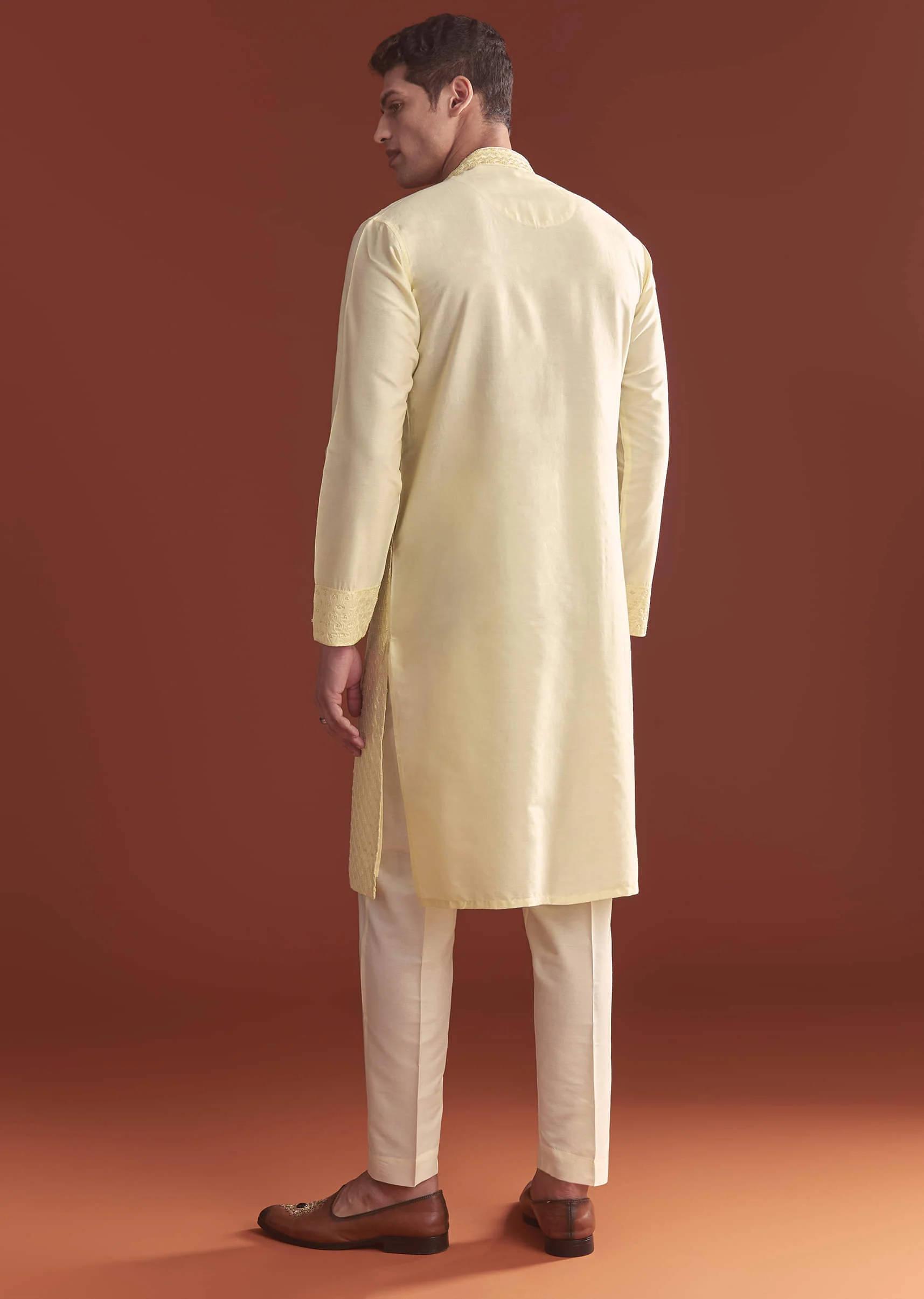 Pista Green Banarasi Silk Kurta Set For Men With Intricate Embroidery - Image 5