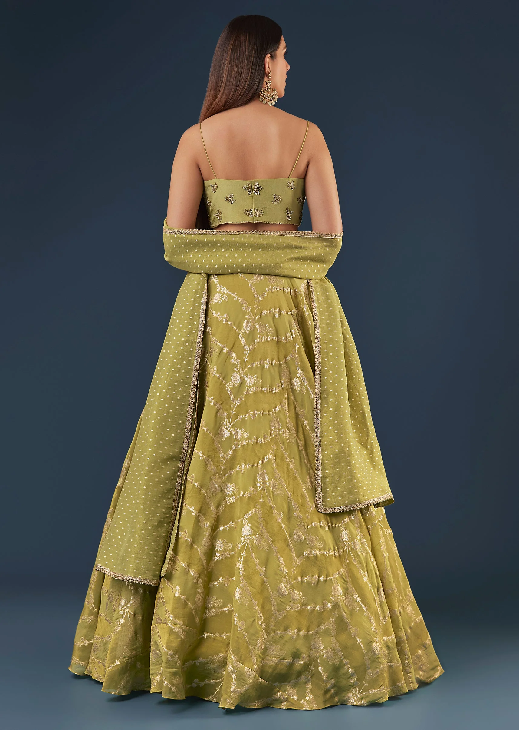 Pista Green Banarasi Silk Lehenga Set With Sequin Bead Detailing - Image 2