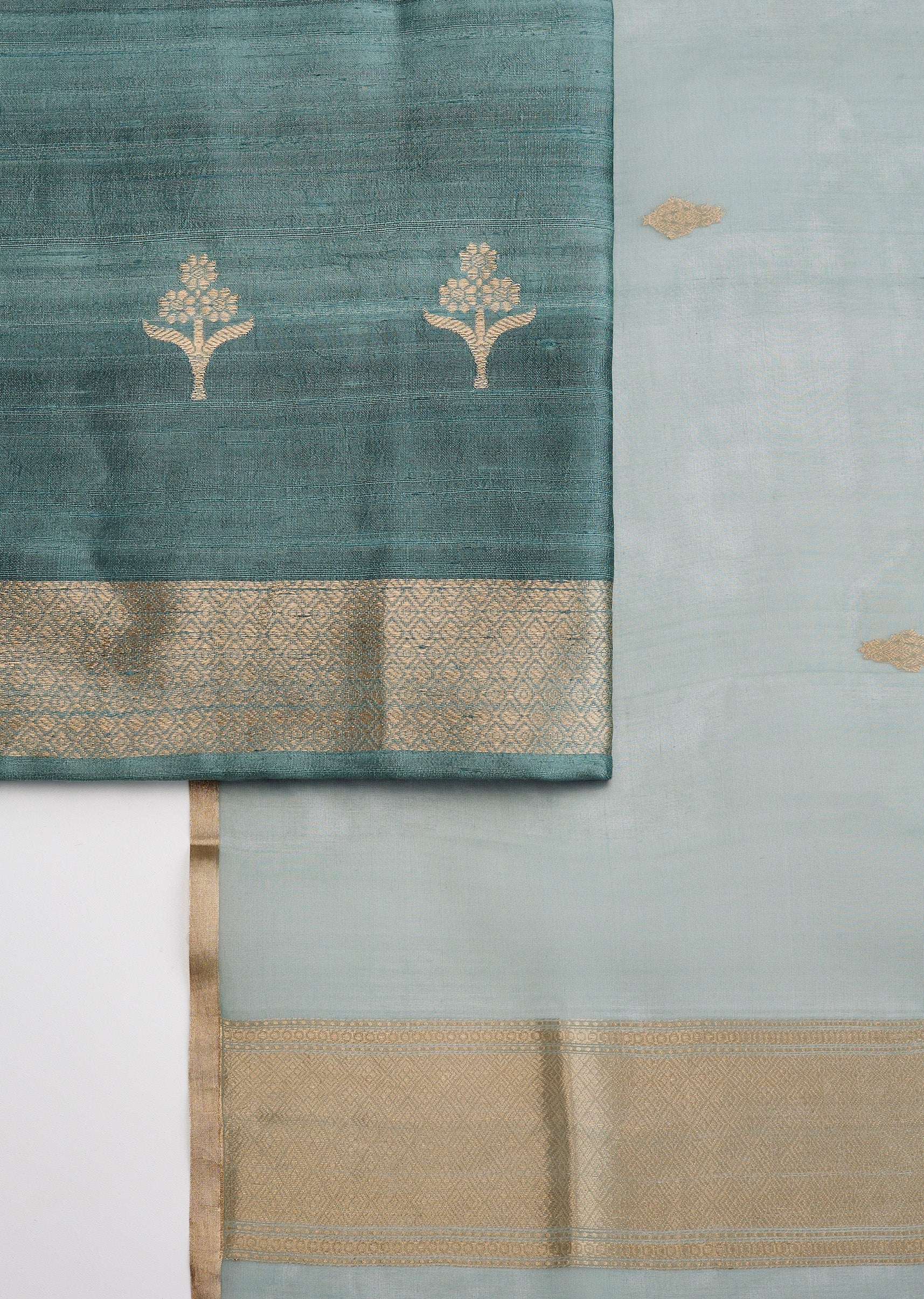 Pista Green Banarasi Silk Unstitched Suit With Dupatta - Image 3