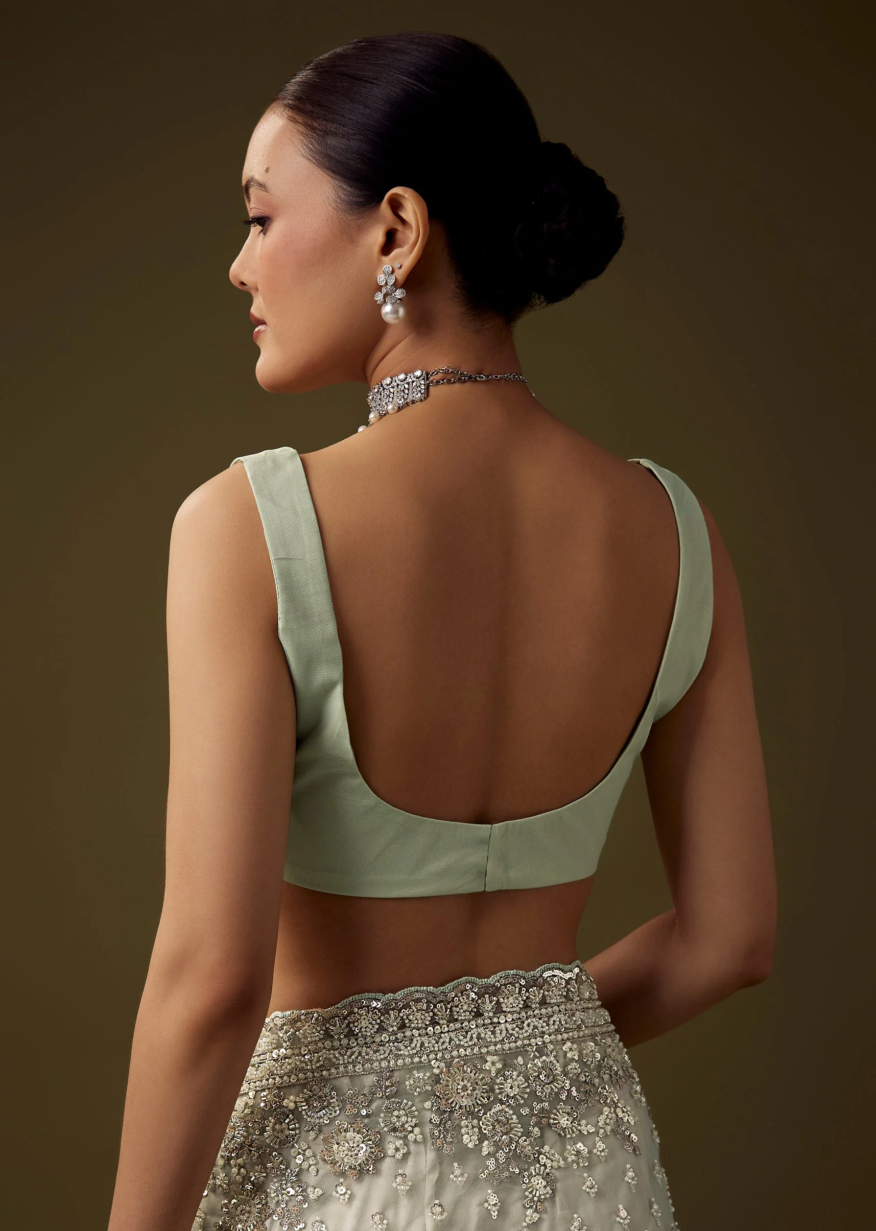 Pista Green Cutdana Work Saree with Unstitched Blouse - Image 8