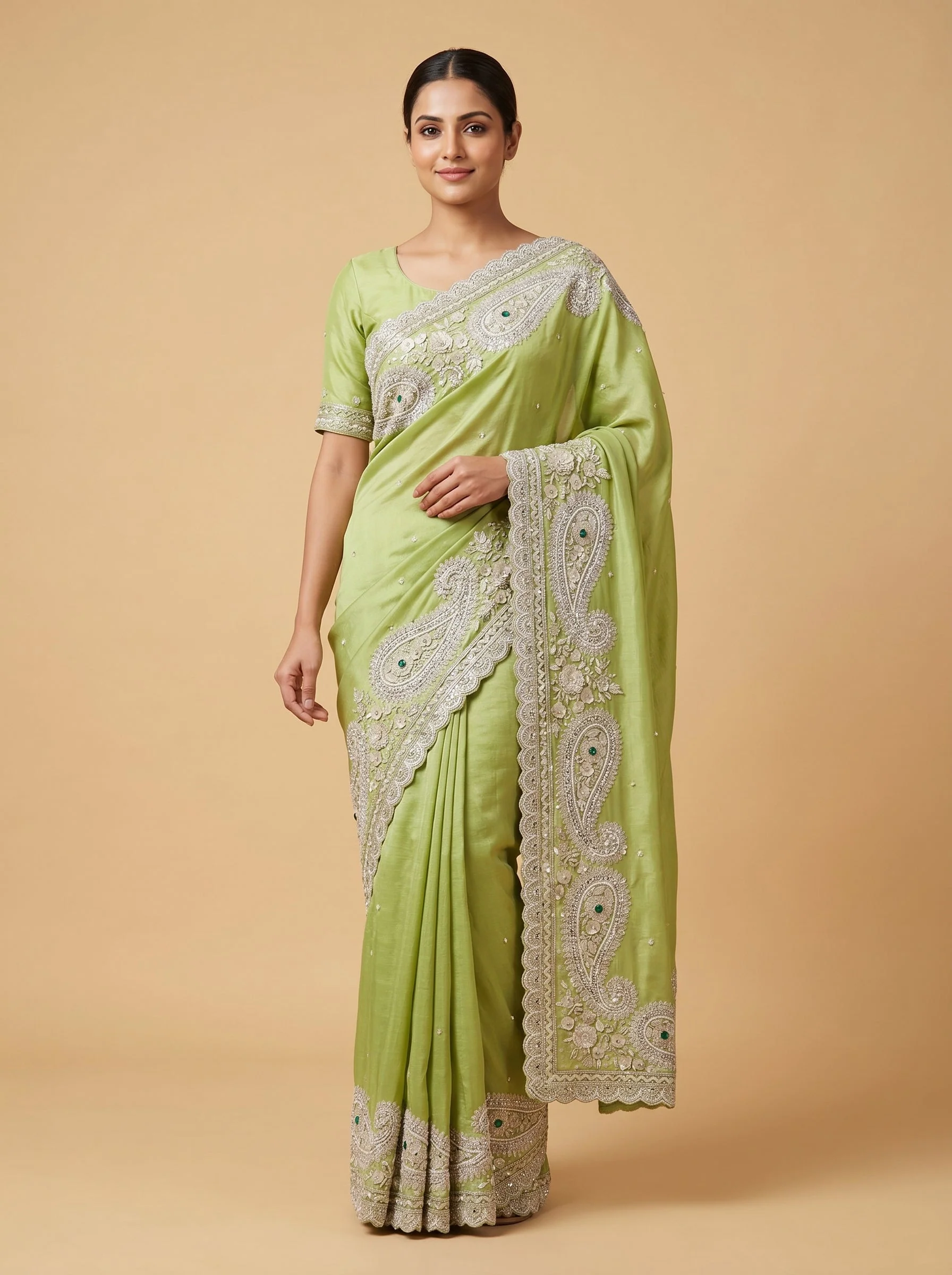 Pista Green Dewy Embroidered Saree
