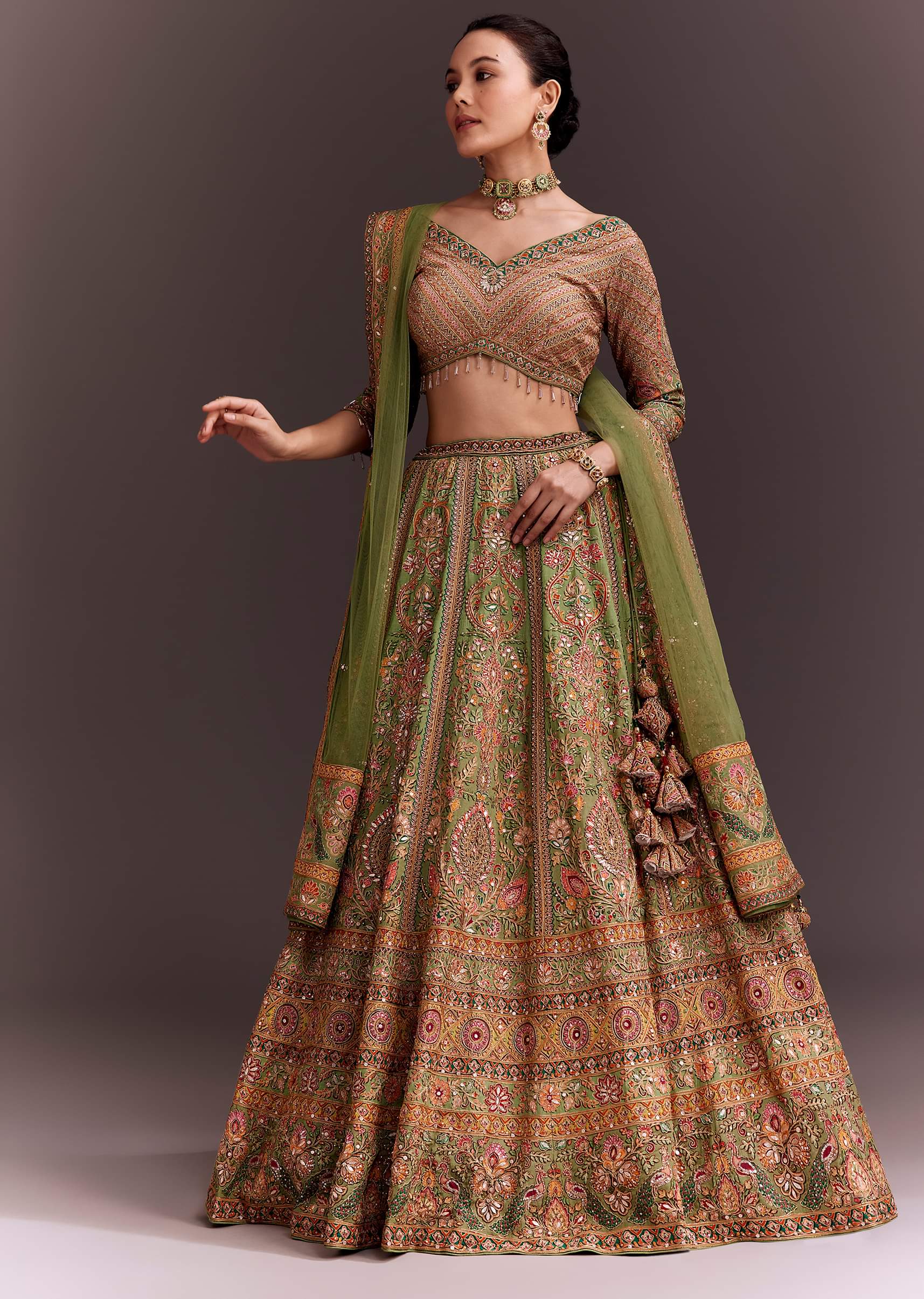 Pista Green Embroidered Lehenga Set - Image 3