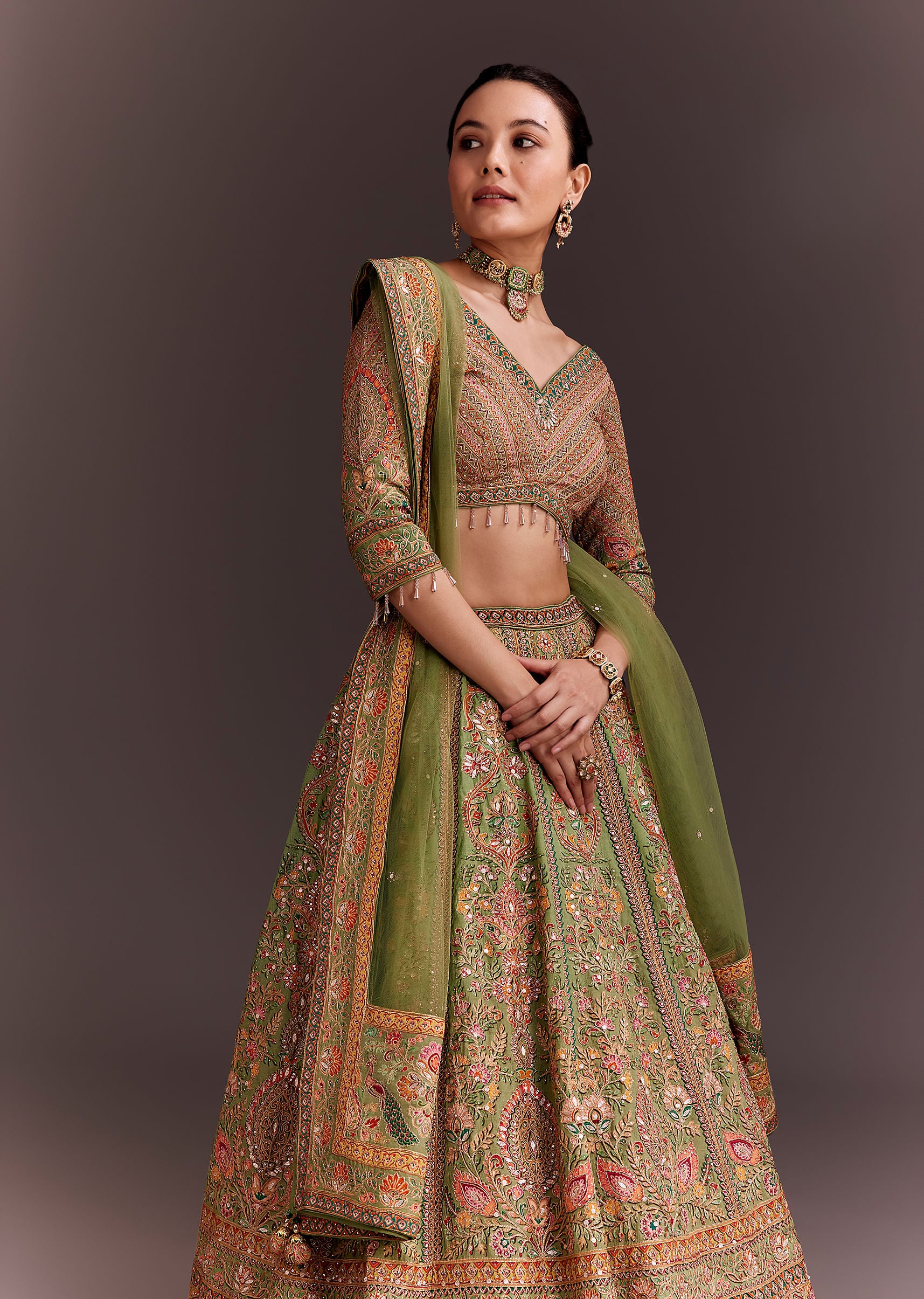 Pista Green Embroidered Lehenga Set - Image 4