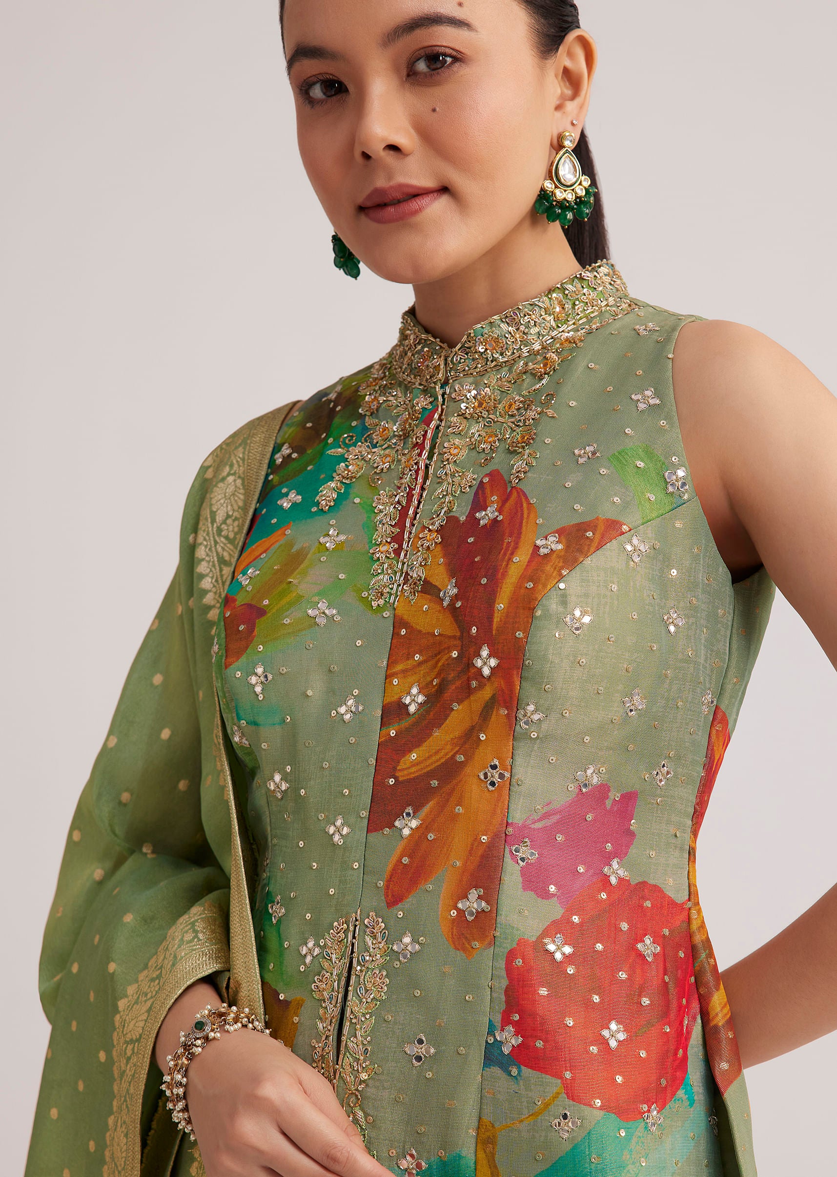 Pista Green Floral Embroidered Palazzo Set - Image 2