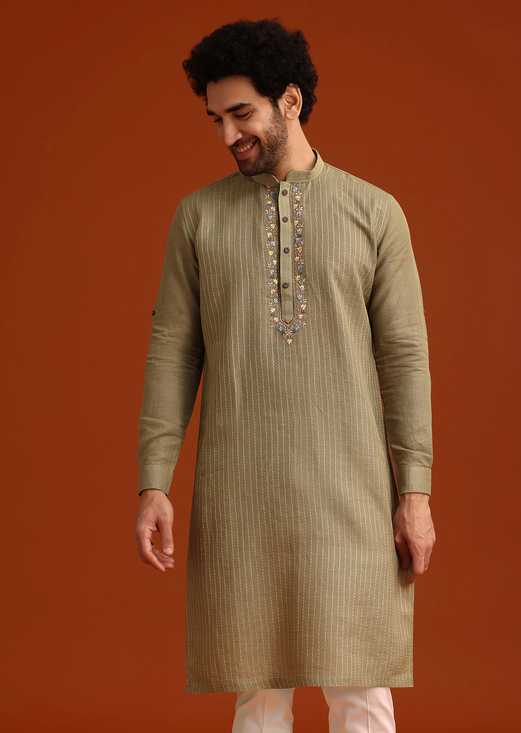 Pista Green Hand Work Kurta And Pant Set - Image 3