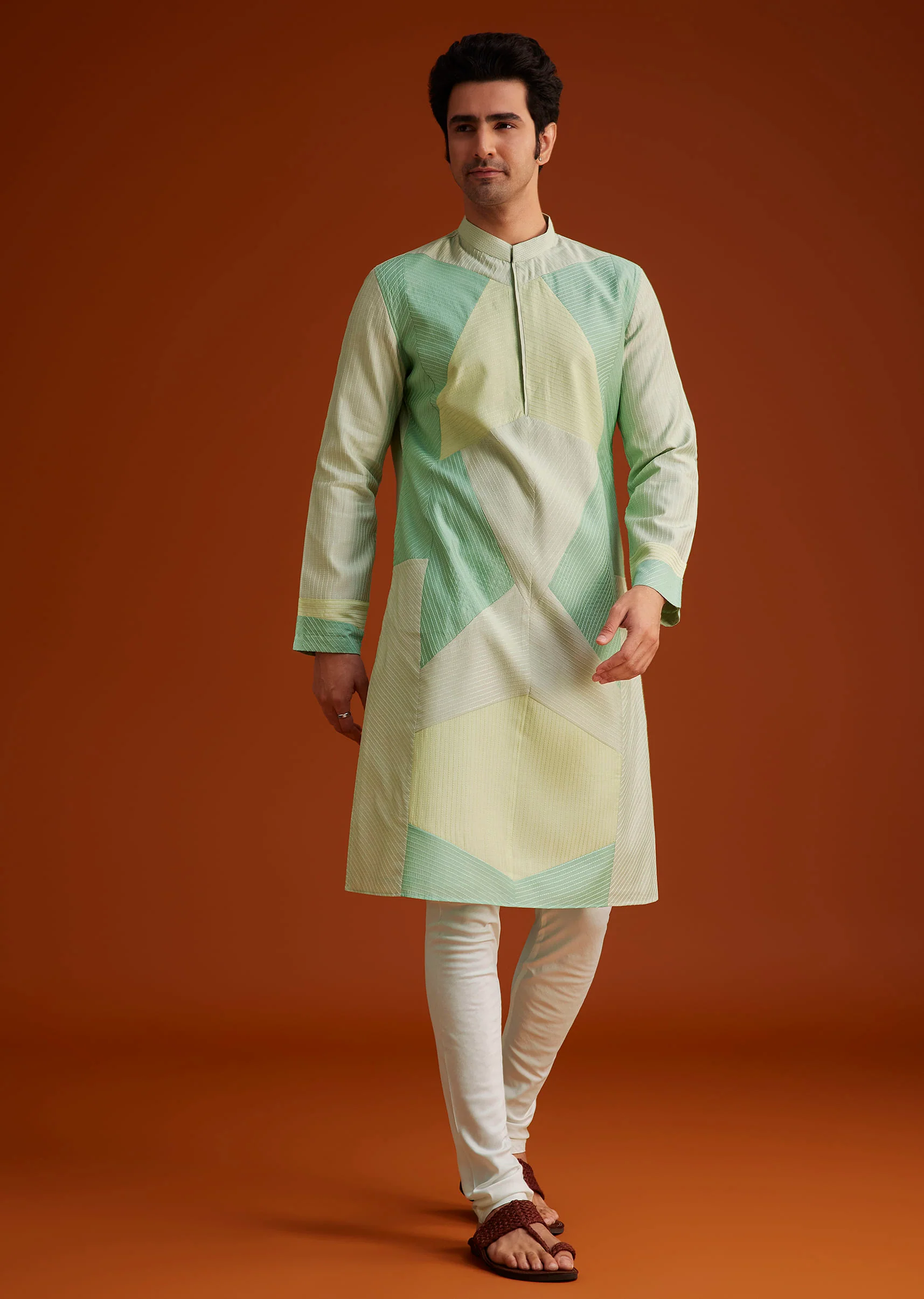 Pista Green Kurta Set In Contemporary Design - Image 3