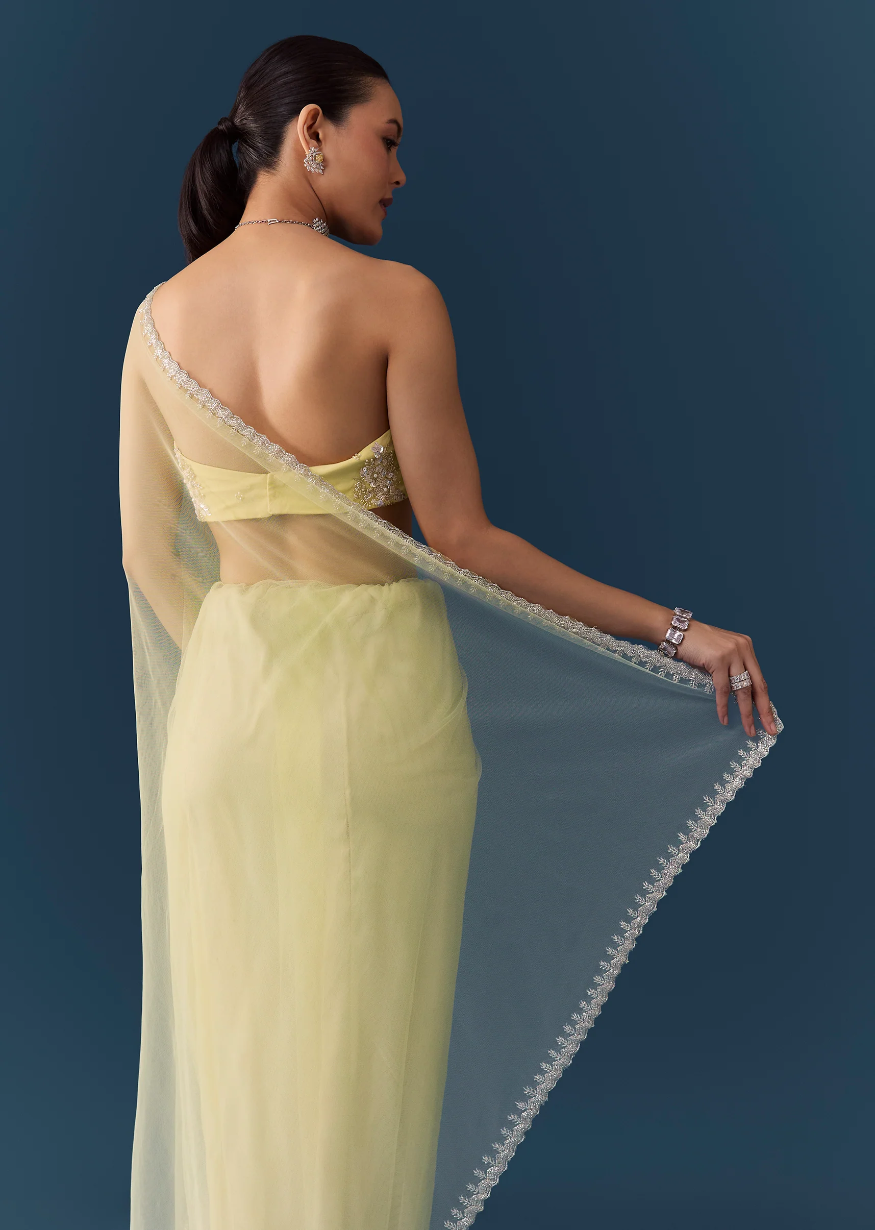 Pista Green Net Saree with Blouse Fabric - Image 6